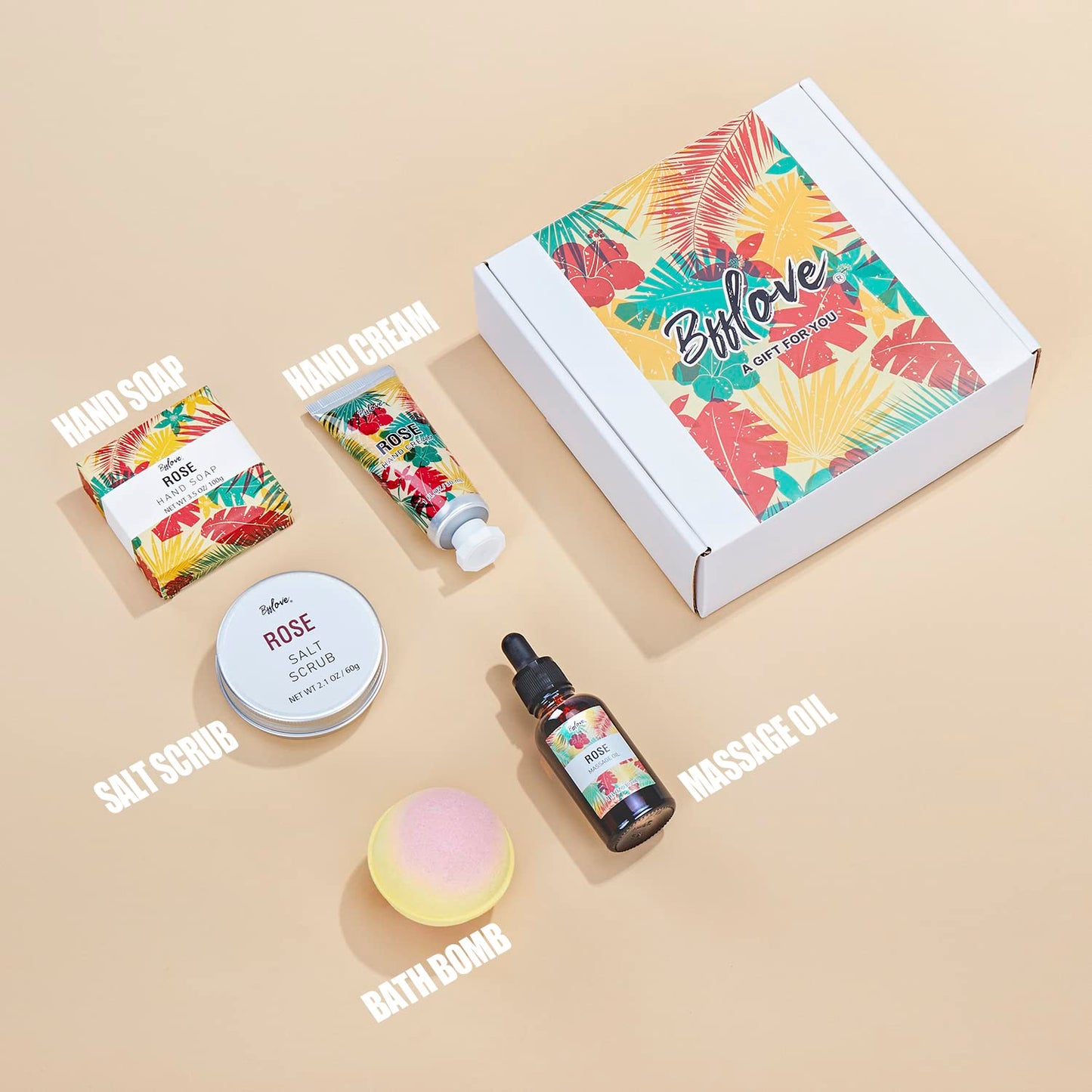 Spa-Geschenke für Frauen, Geschenkset, Selbstpflegeset, Geburtstagsgeschenke, 5-teiliges Rosenbadeset mit Massageöl, Badebombe, Salzpeeling, Seife, Handcreme, Weihnachtsgeschenke für Mama