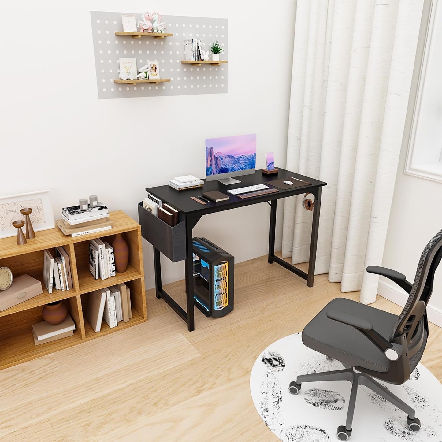 DUMOS 40 Zoll kleiner Büro-Computertisch, moderner, schlichter Schreib-/Arbeitstisch für Zuhause und Schlafzimmer – Schwarz