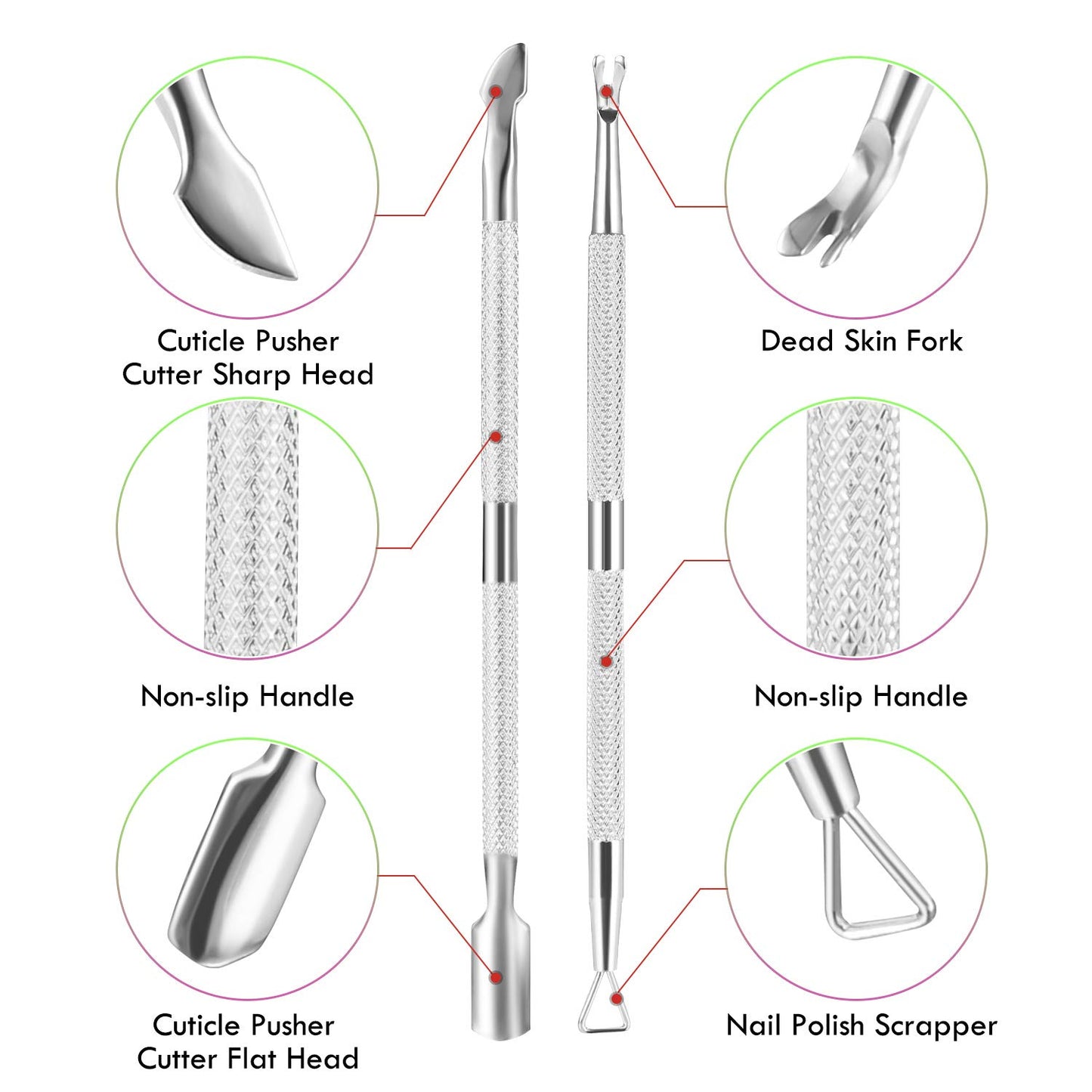 3-Piece Rainbow Cuticle Care Kit – Precision Trimmer, Dual-Head Pusher & Scraper | Surgical-Grade Stainless Steel