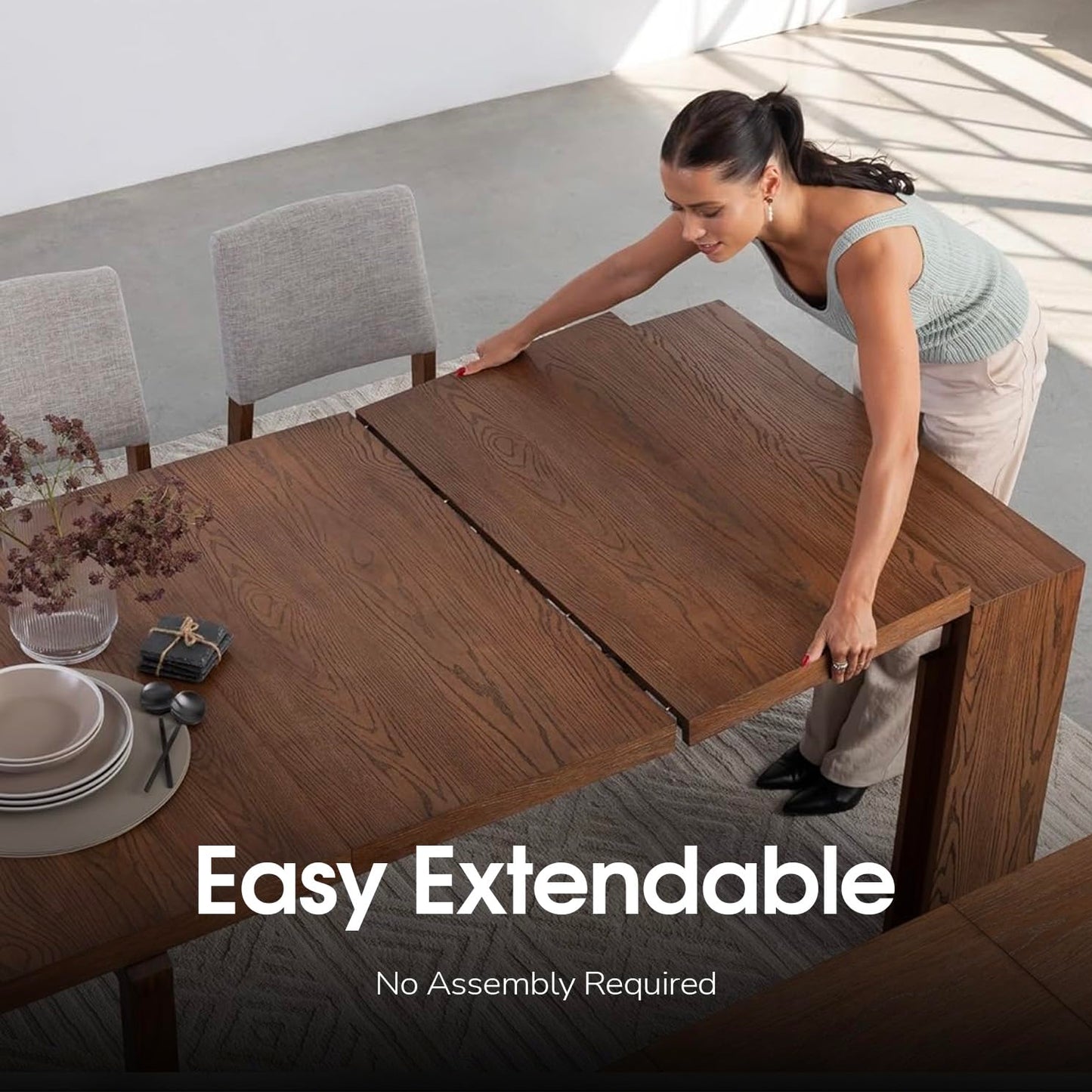 Transformer Table Esstisch-Set für 4 bis 12, ausziehbarer Esstisch aus Holz mit ausziehbarer Bank, Möbel für kleine Räume, Küchentisch-Set (Dunkelgrau, Tisch + Bank)