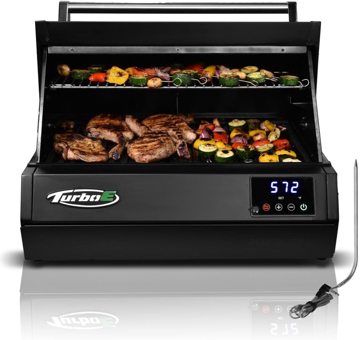 Turbo E Outdoor Electric Grill by PLUGNGRILL - High-Power 1700W Infrared Grill Technology - 24-Inch Smart BBQ Grill with Probe & Digital Display for Precise Cooking & Searing