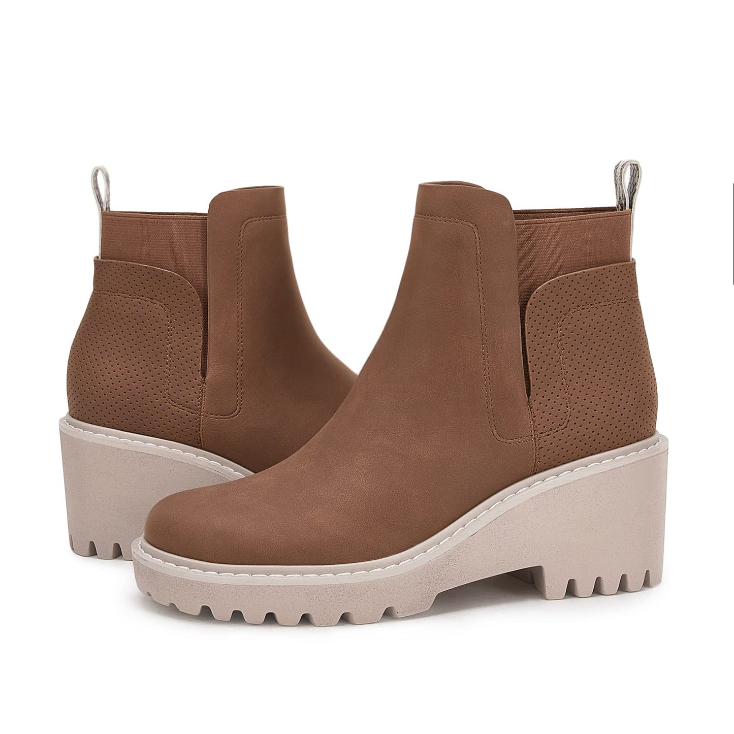 Trish Lucia Damen Chelsea-Stiefel mit Plateausohle, knöchelhoch, klobiger Blockabsatz, rutschfest, Wildleder, modische Schlupfstiefeletten