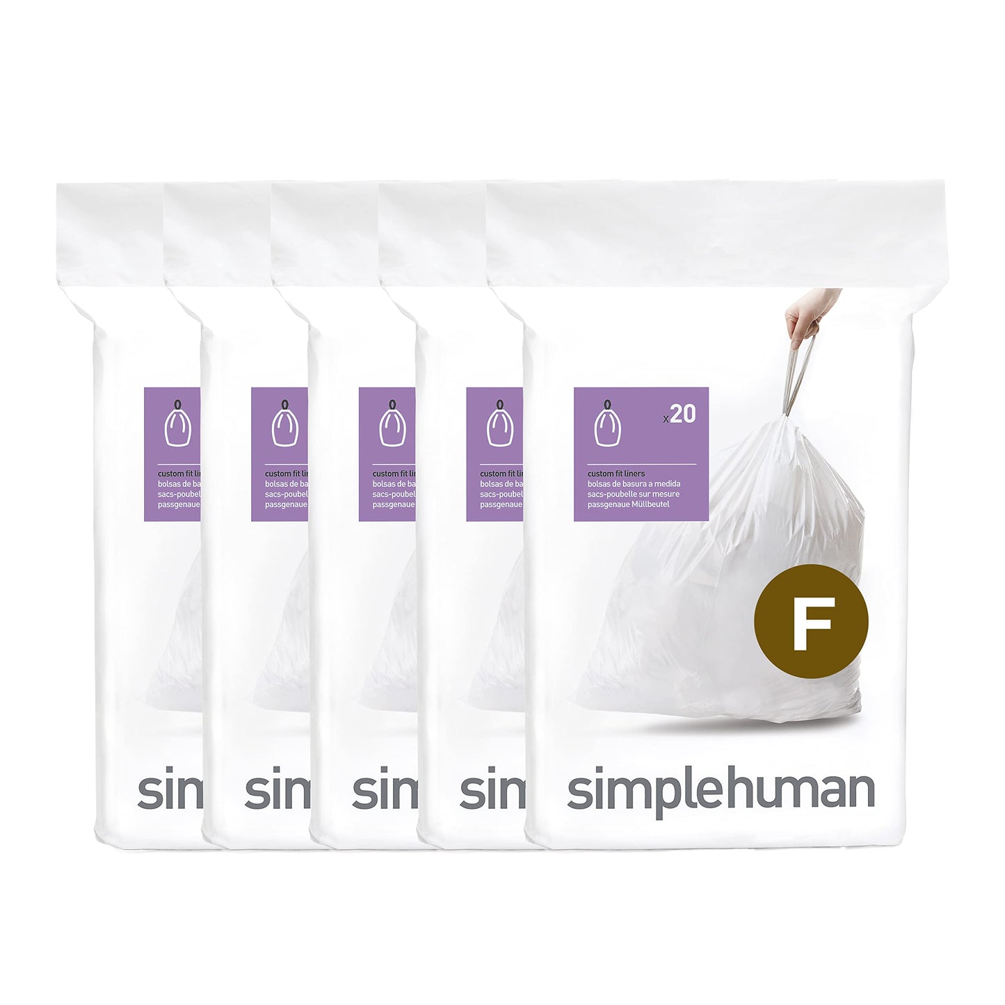 simplehuman Code H 60 Count, Genuine Custom Fit Liners, Drawstring Trash Bags in Dispenser Packs, 30-35 Liter / 8-9.2 Gallon, White