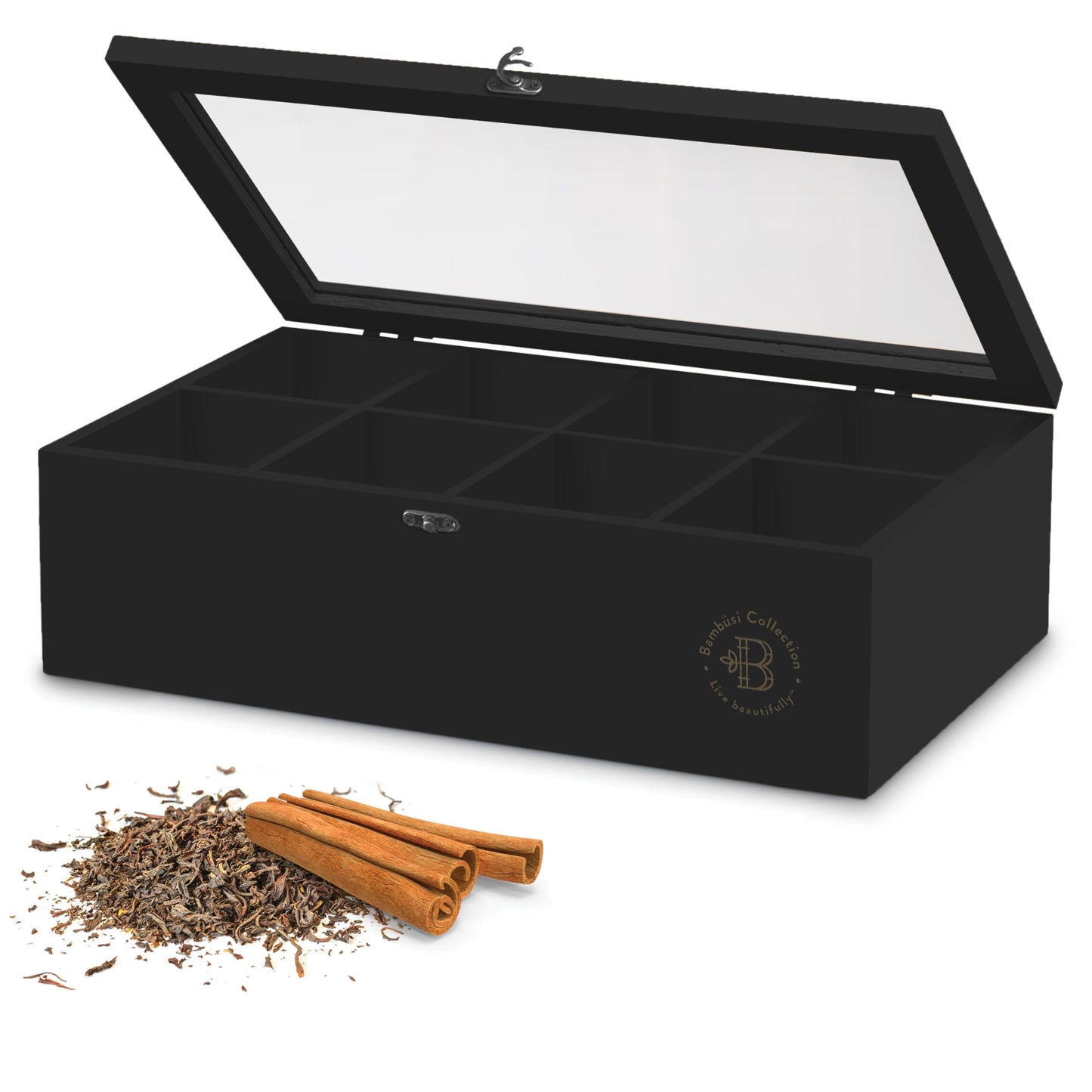 Bamboo Tea Bag Organizer Storage Box with Drawer & Acrylic Window - Magnetic Lid Keeps Contents Fresh - Ideal Mothers Day Gifts for Mom - Gift Caddy (Tea Not Included)
