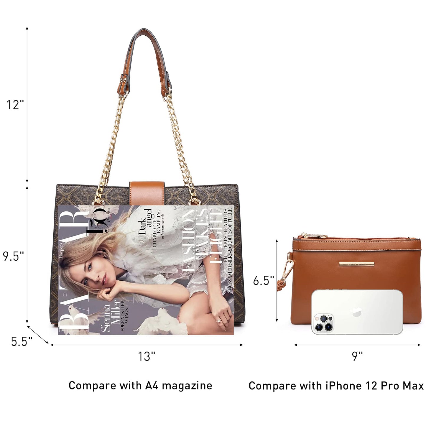Dasein Lederhandtasche, Tragetasche, Hobo-Tasche für Damen, Schultertasche, Henkeltasche oben, Umhängetasche mit passender Clutch