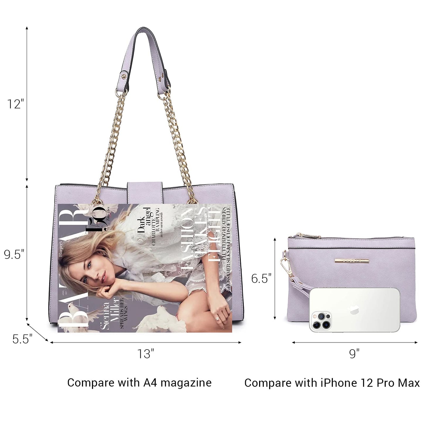 Dasein Lederhandtasche, Tragetasche, Hobo-Tasche für Damen, Schultertasche, Henkeltasche oben, Umhängetasche mit passender Clutch