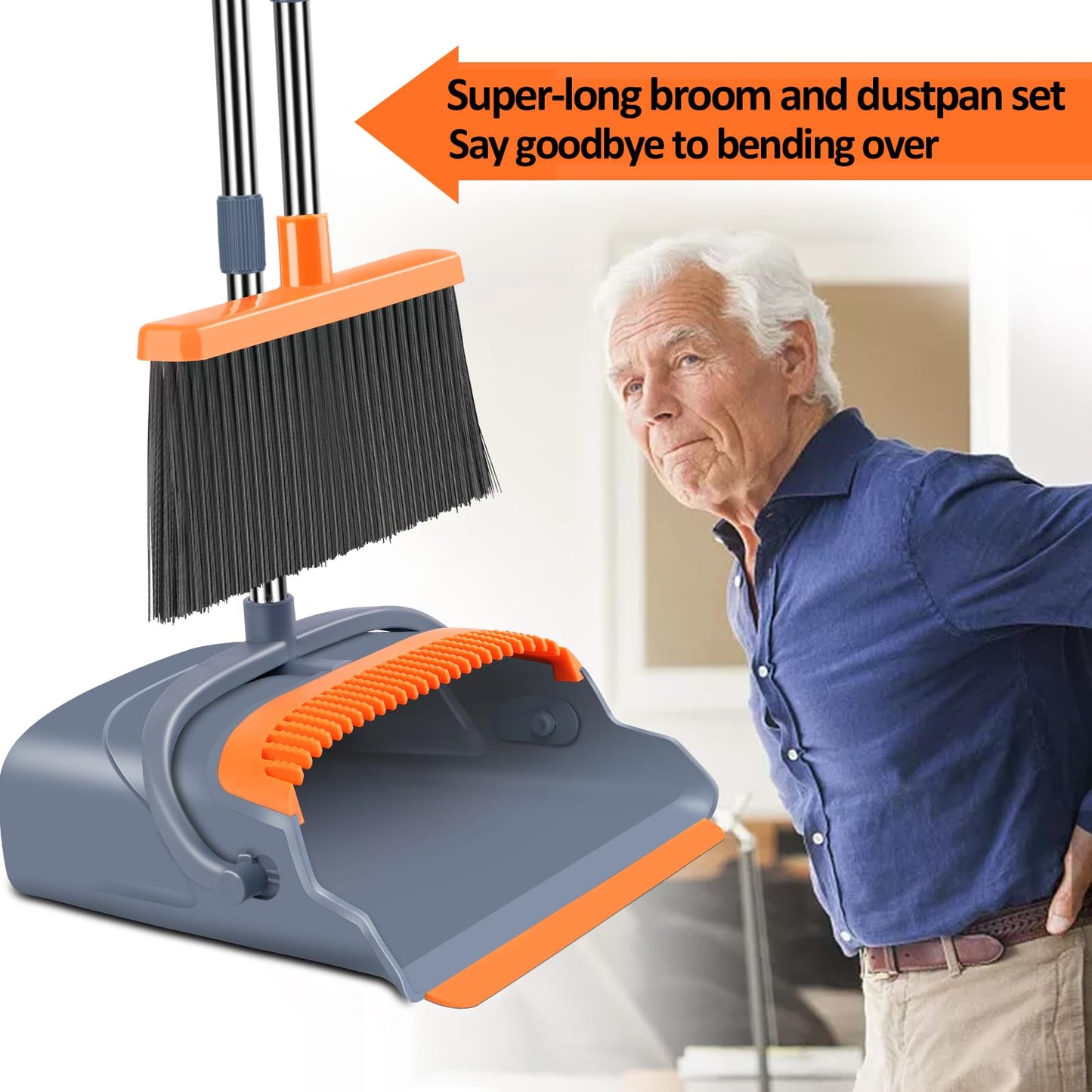 kelamayi Besen- und Kehrschaufel-Set für Zuhause, Standbesen und Kehrschaufel-Kombination fürs Büro, Kehren drinnen und draußen (Schwarz und Rot)