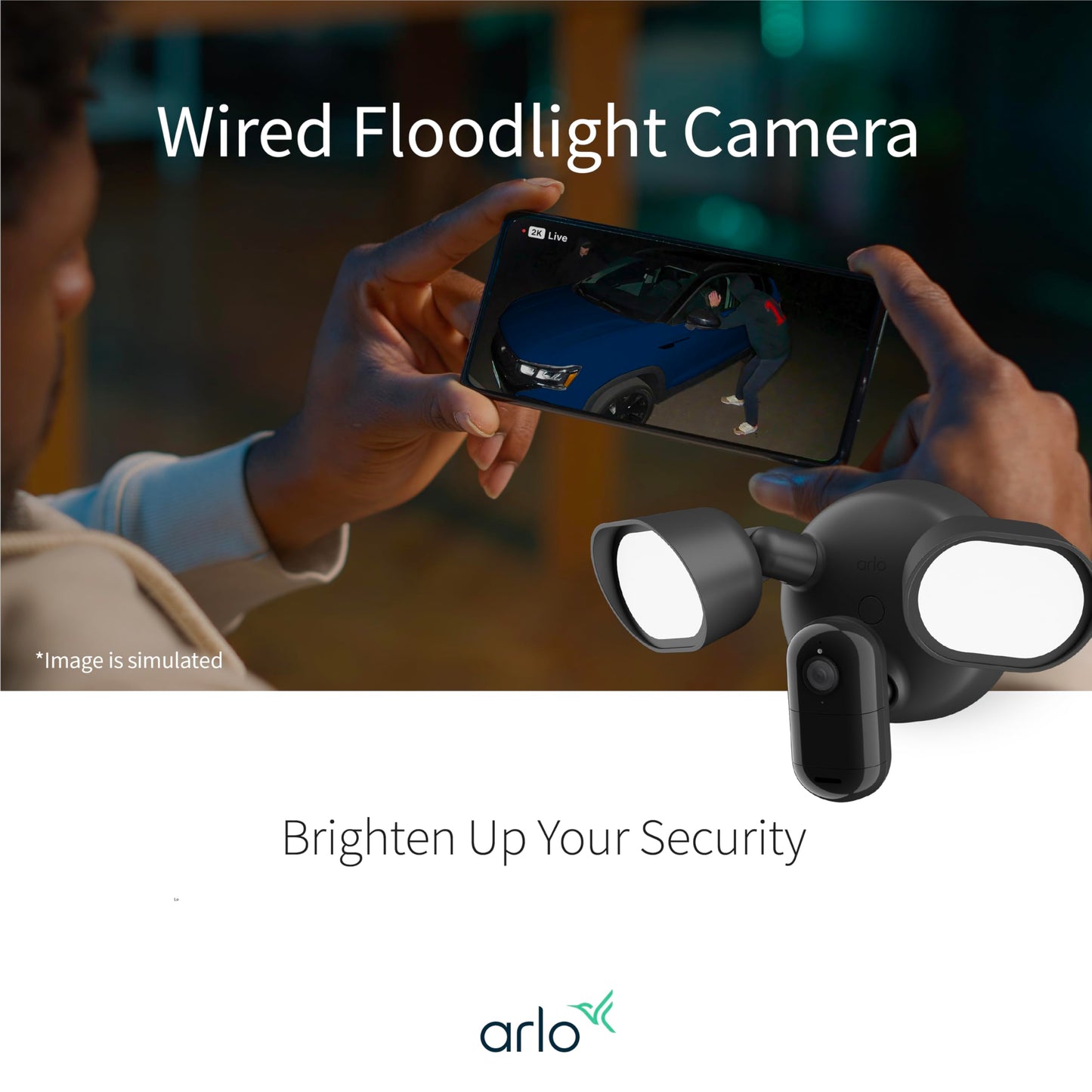 Wired Floodlight Security Camera with 2K HDR Video, 2000 Lumens, Color Night Vision & 2-Way Audio – Weather-Resistant