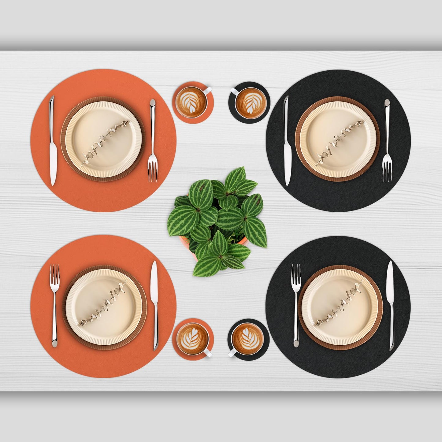 Myir JUN Round Table Placemats Set of 4 Faux Leather Place Mats and Coasters 15 inch Round Placemats Dual Sided Placemats Non-Slip Placemats Stain Resistant Placemats (Gray & Yellow, Set of 4)