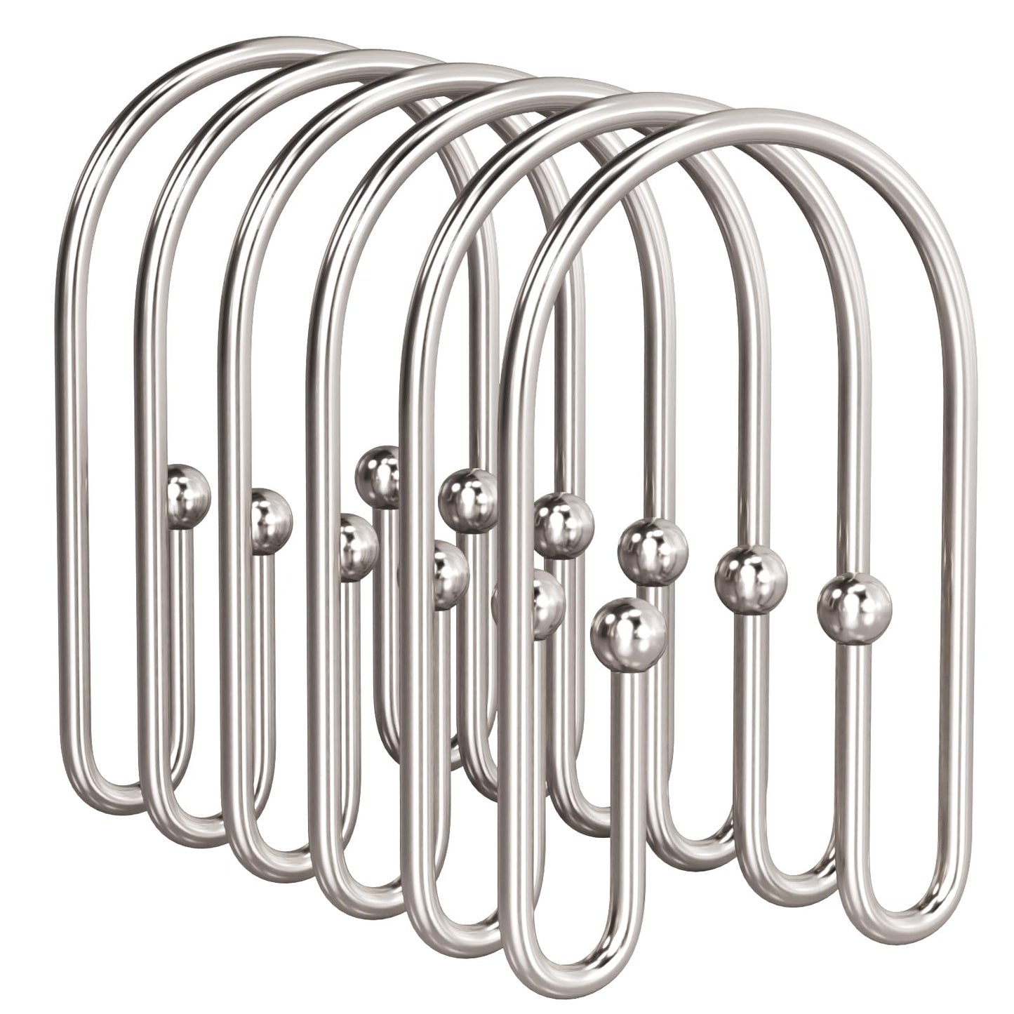 AmazerBath Duschvorhanghaken, Duschvorhangringe aus Metall, rostfrei, doppelseitige Duschvorhanghaken für Duschvorhangeinlage, glatte Duschhakenringe aus gebürstetem Nickel für Badezimmer, 12er-Set