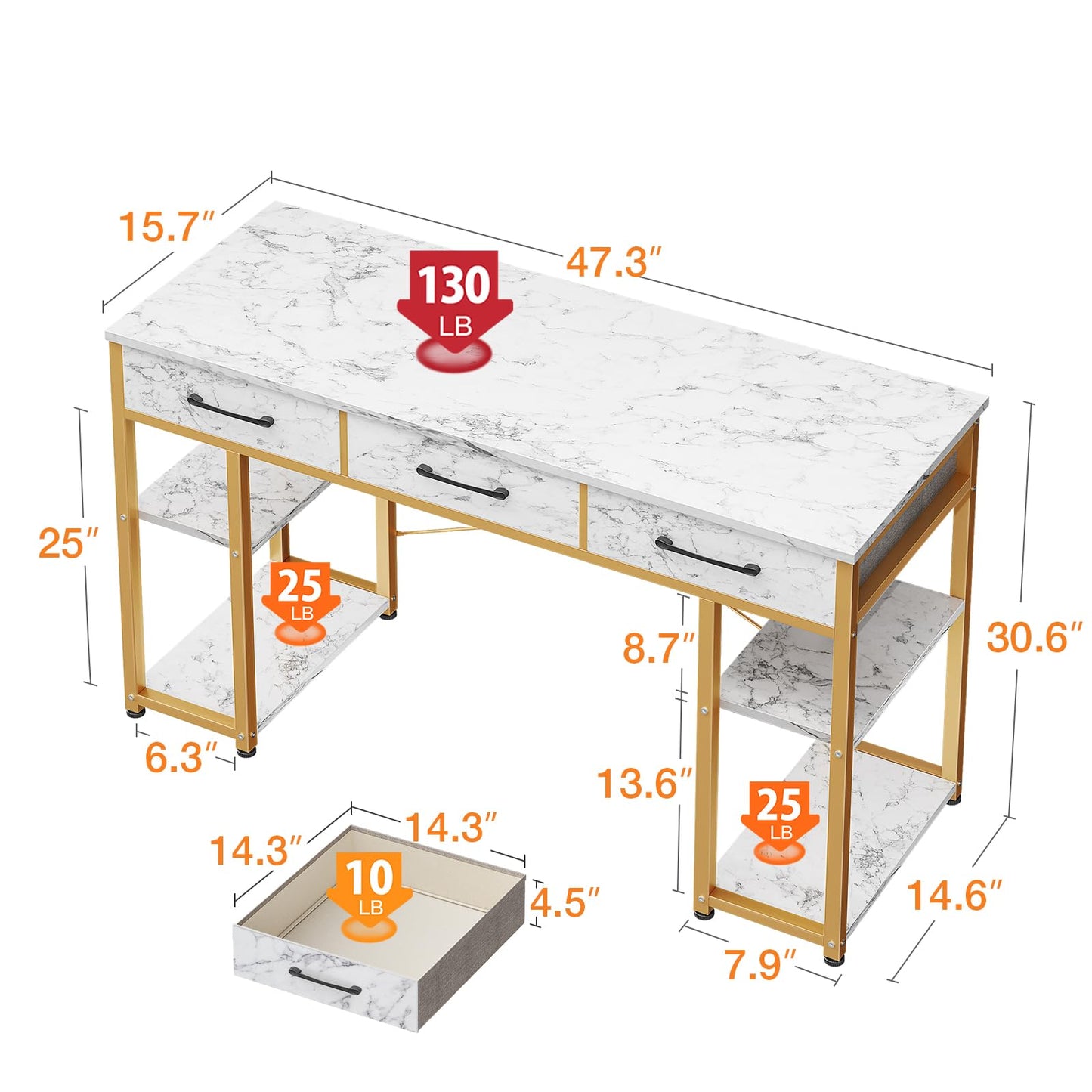 ODK Office Kleiner Computertisch: Heimtisch mit Stoffschubladen und Ablageflächen, moderner Schreibtisch, Schwarz, 48"x16"