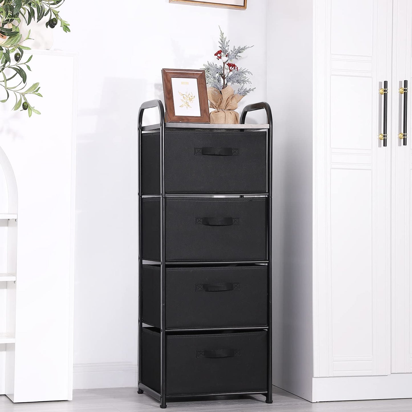 MAX Houser Dresser Storage with 3 Drawers, Fabric Dresser Tower, Vertical Storage Unit for Bedroom, Closet, Office, Black