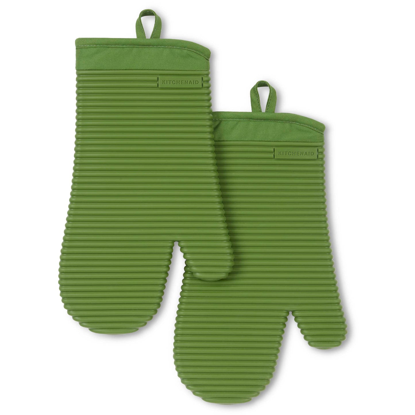 KITCHENAID Ribbed Soft Silicone Oven Mitt 2-Pack Set, Matte Black, 7.5"x13"