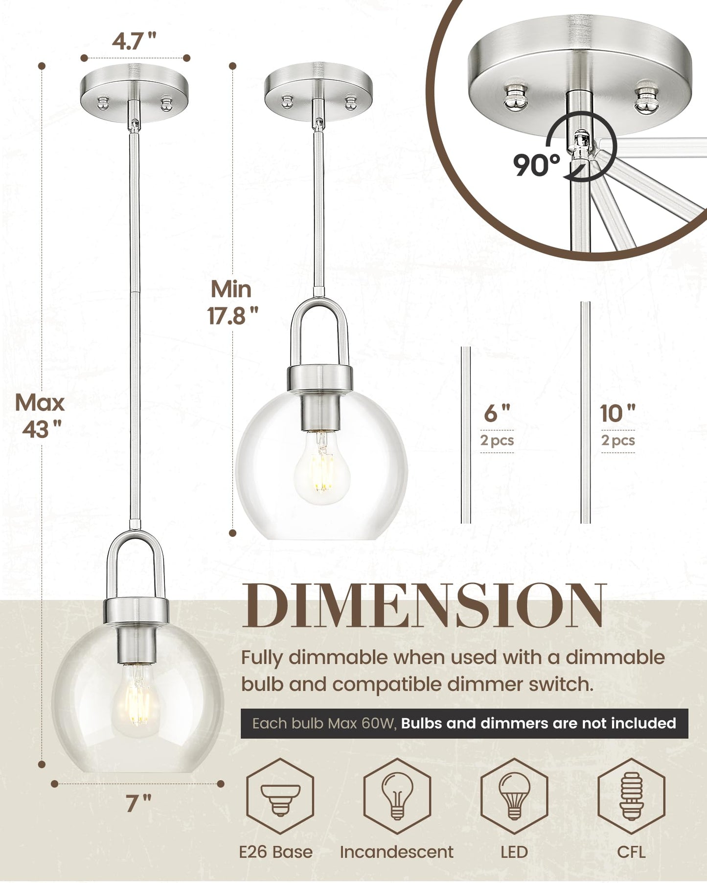 TENGXIN 7-Zoll-Pendelleuchte für Kücheninsel – gebürstetes Gold-Finish mit Milchglasschirm, eleganter Bauernhausstil, perfekt für Esszimmer oder Schlafzimmer, TXPLBG15-MG