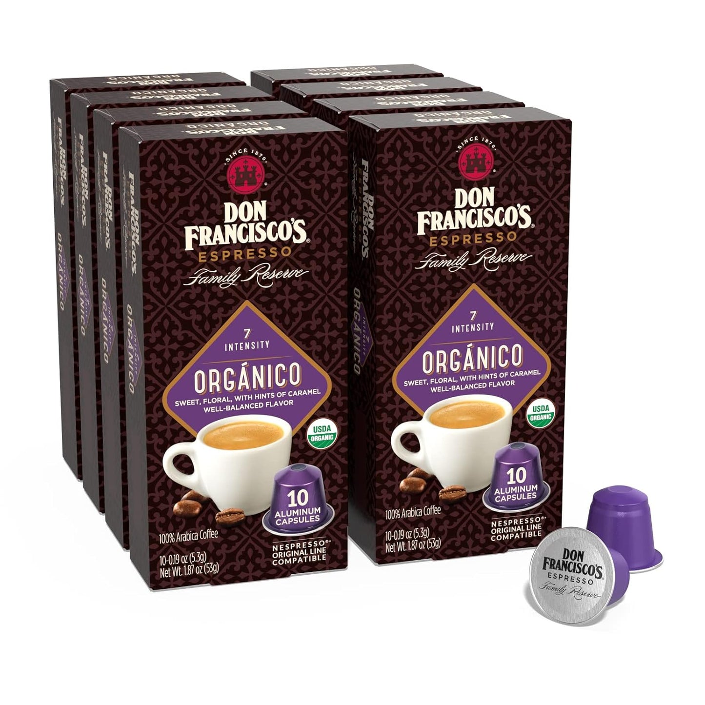 Don Francisco's and Cafe La Llave Espresso Capsule Variety Pack - 50 Recyclable Aluminum Pods Compatible with Nespresso Originalline - Premium Coffee with 4 Flavors and Intensities