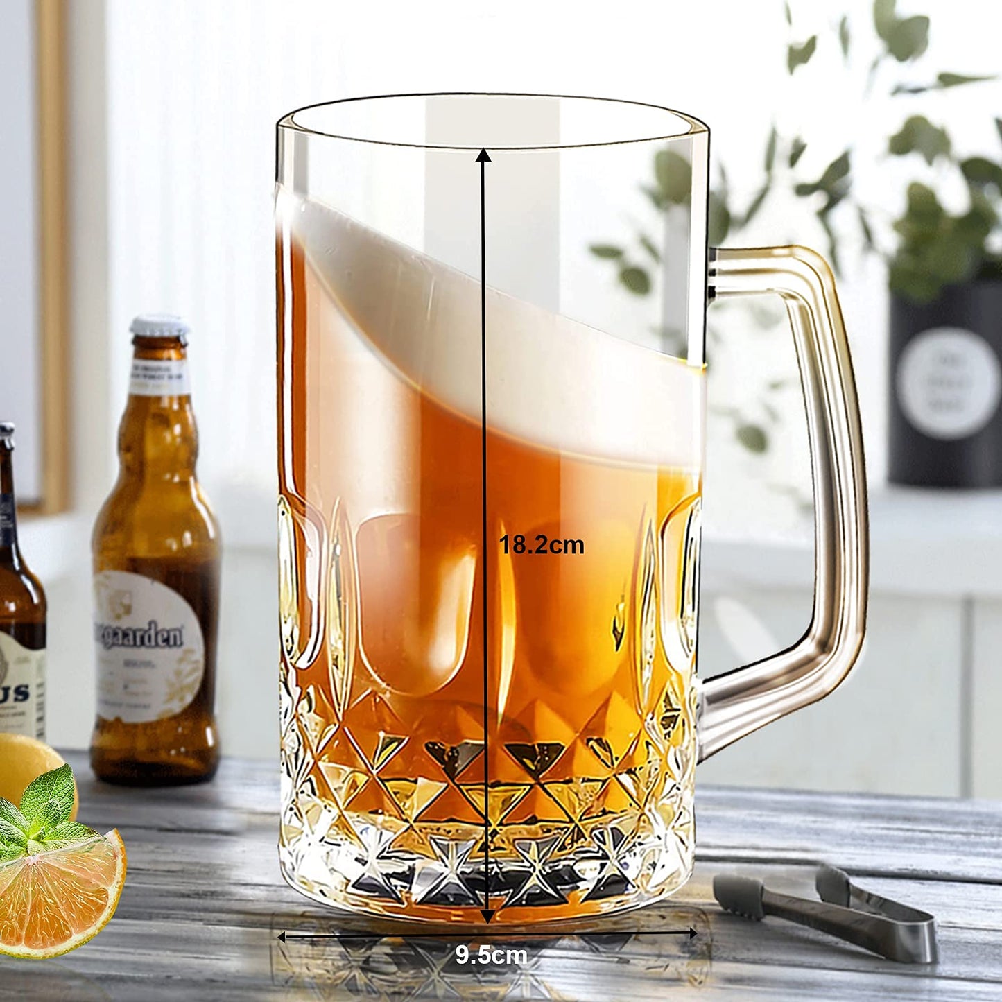 20 OZ Bierkrüge, große, klare deutsche Biergläser mit Henkel für Männer, 2er-Set