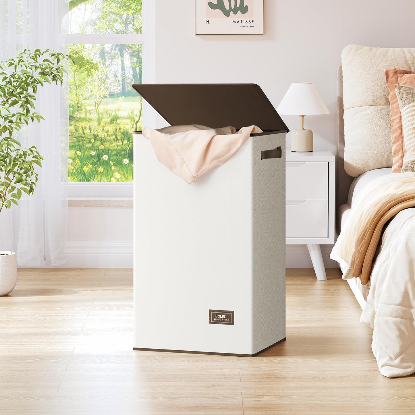 SOLEDI Laundry Hamper Black with Lid and Removable Bag - 100L Large and Tall Laundry Basket Collapsible with Handle for Clothing and Toys Storage - Dirty Clothes Hamper for Bedroom, bathroom, dorm