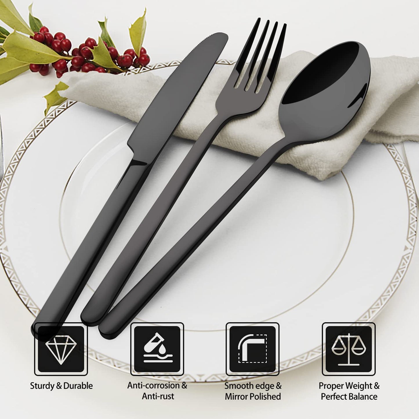 KINGSTONE Besteckset, 20-teiliges Besteckset für 4 Personen, Besteck aus Edelstahl 18/10, hochglanzpoliert, spülmaschinenfest, für Zuhause, Restaurant, Hochzeit, Party (Silber, 20-teilig für 4)