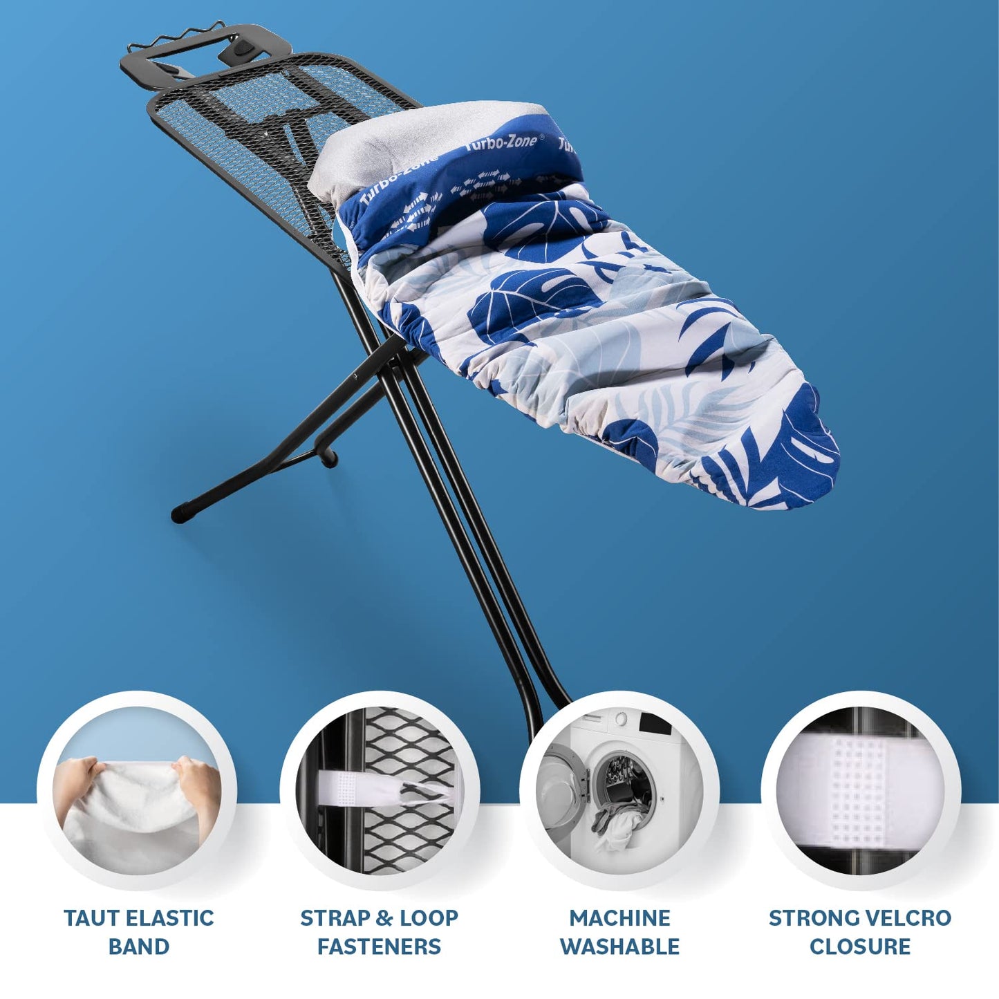 Housse et coussin pour planche à repasser Bartnelli, fabriqués en Europe avec une nouvelle technologie brevetée | Housse de rechange pour planche à repasser 54x15 avec zone Park & Turbo, dessus épais 100 % coton résistant aux brûlures