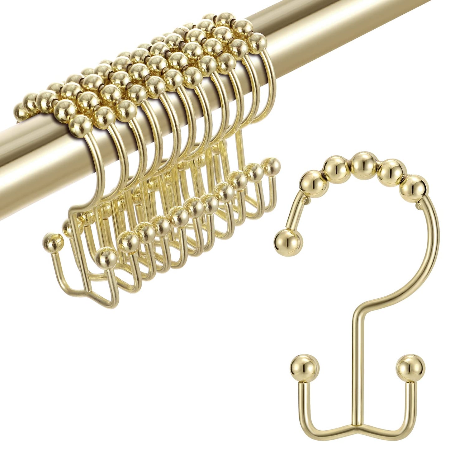 Shower Curtain Hooks Rings, TENOVEL Double Sided Shower Hooks Rust Proof for Bathroom Shower Rods Curtain, Durable Stainless Steel Bathroom Shower Curtain Hangers, Bronze, Set of 12