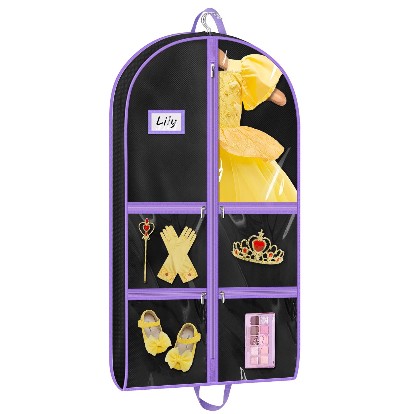 MISSLO Dance Garment Bags for Dancers with 4 Pockets Garment Bags for Dance Costumes 40" Cheer Uniform Garment Bag Hanging Kids Garment Bag for Recital, Competition, Travel, Storage (1, Black)