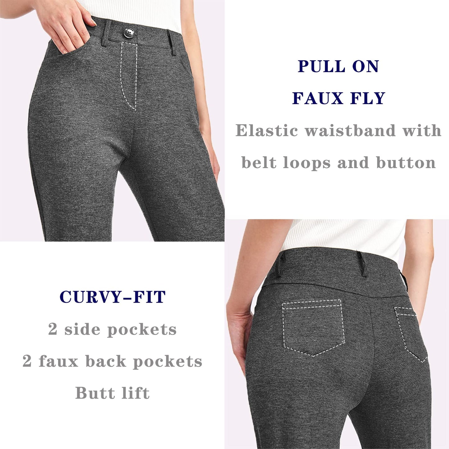Pantalon extensible pour femme Tapata 28''/30''/32''/34'' avec poches, taille haute, petite, taille standard pour le travail au bureau