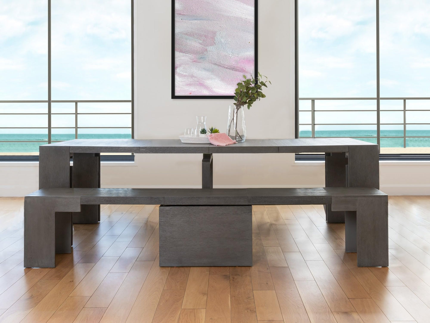 Transformer Table Esstisch-Set für 4 bis 12, ausziehbarer Esstisch aus Holz mit ausziehbarer Bank, Möbel für kleine Räume, Küchentisch-Set (Dunkelgrau, Tisch + Bank)