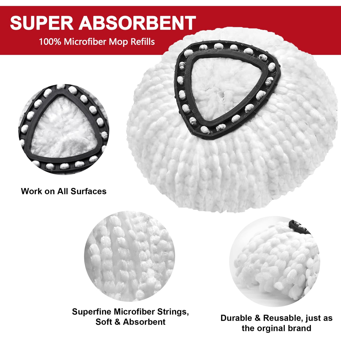 Mop Heads Replacement for O-Ceda Easy Wrin Spin Mop, Microfiber Spin Mop Refills, Easy Cleaning Mop Head Replacement (4pcs 1-Tank Mop White)