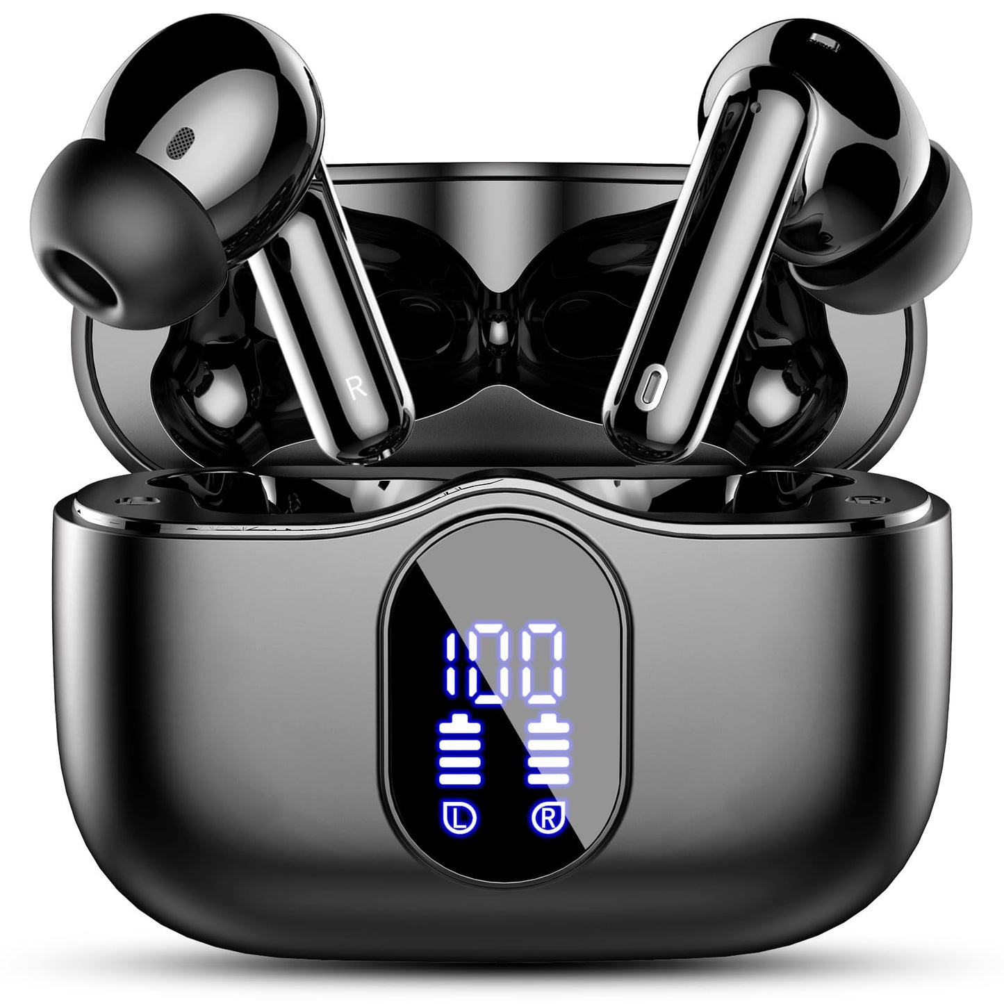 Wireless Earbuds Bluetooth 5.4 Headphones Bass Stereo Ear Buds with Noise Cancelling Mic LED Display in Ear Earphones IP7 Waterproof 36H Playtime for Laptop Pad Phones Sports Workout White