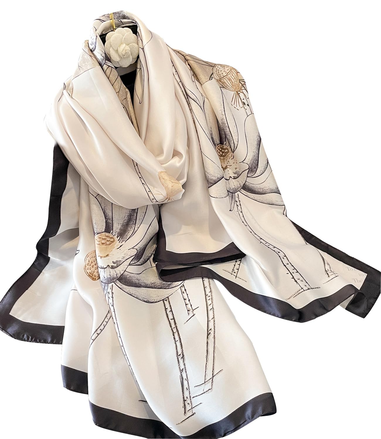 NUWEERIR Damen-Schal, 100 % großer Maulbeerseide, langer Satin-Schal, modischer Designer-Schal, leichte Wickel