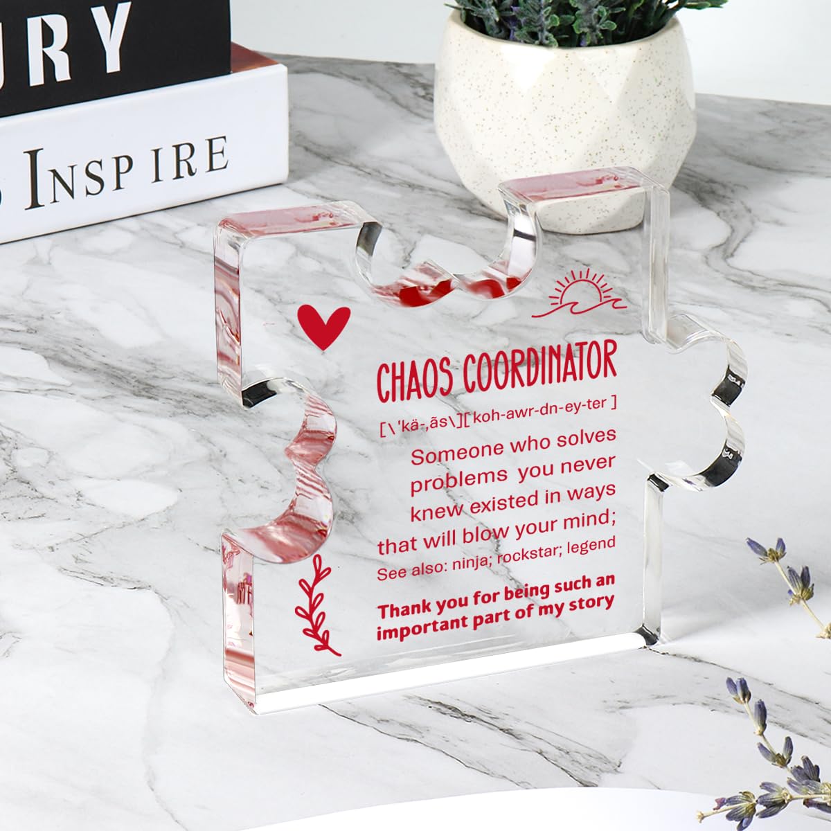 A heartfelt thank-you gift that says it all—beautifully printed on a clear 4.7 x 4.3 inch acrylic sign. Stylish, lightweight, and ready to display on any desk, shelf, or tabletop. Each piece is gift-ready and designed to leave a lasting impression.