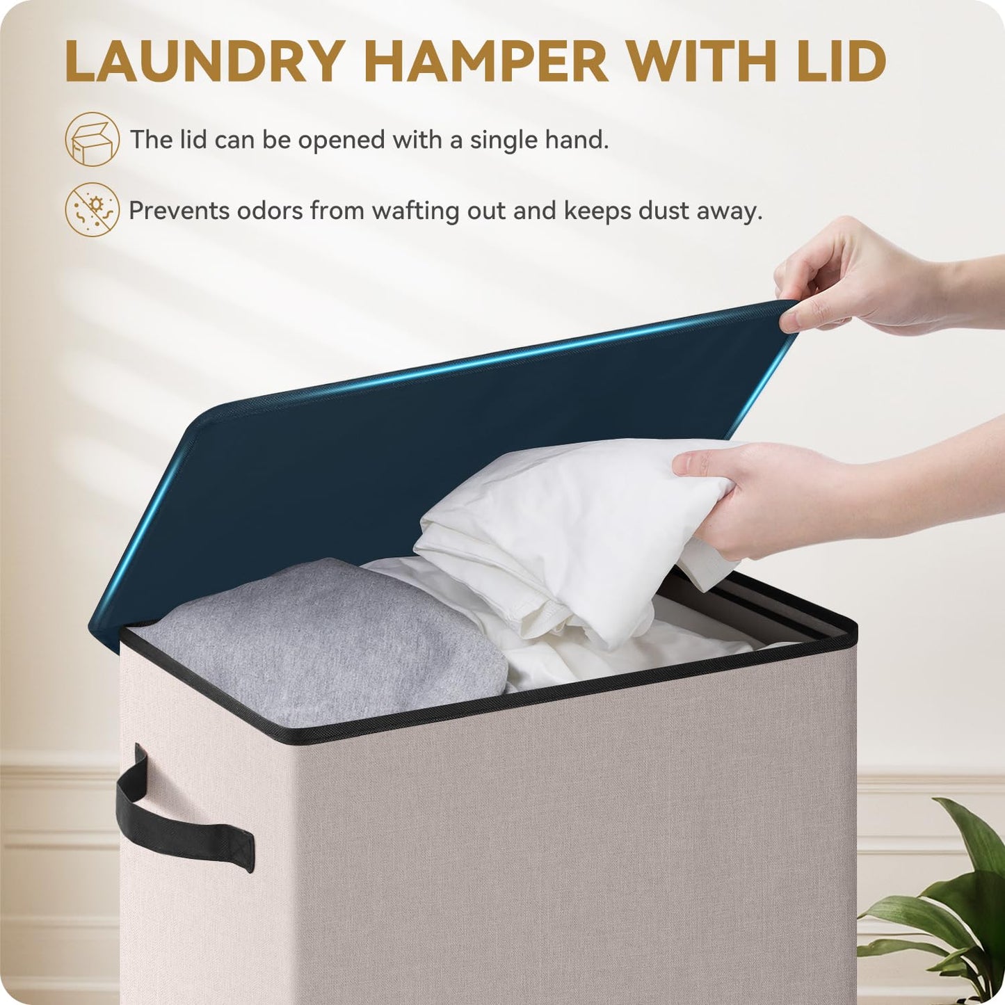 SOLEDI Laundry Hamper Black with Lid and Removable Bag - 100L Large and Tall Laundry Basket Collapsible with Handle for Clothing and Toys Storage - Dirty Clothes Hamper for Bedroom, bathroom, dorm