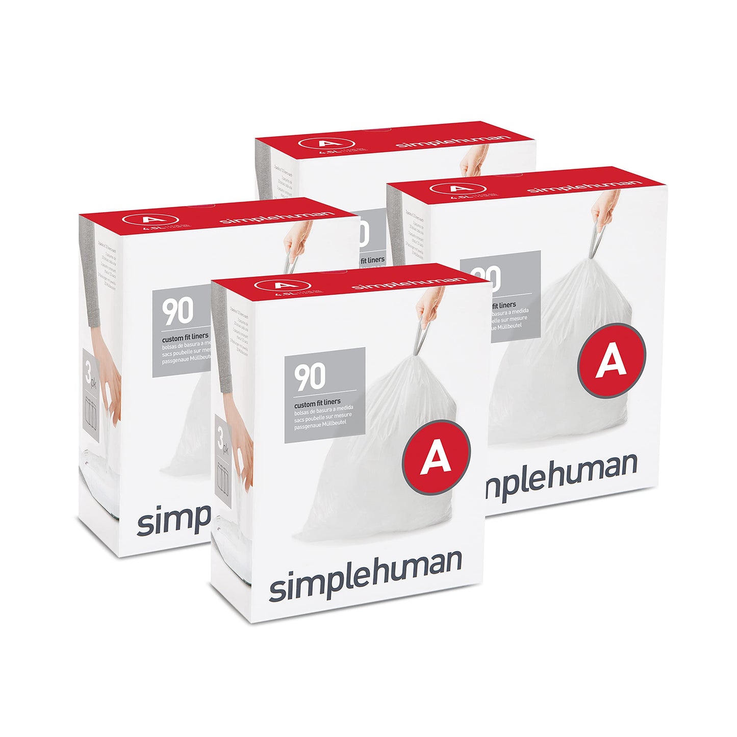 simplehuman Code H 60 Count, Genuine Custom Fit Liners, Drawstring Trash Bags in Dispenser Packs, 30-35 Liter / 8-9.2 Gallon, White