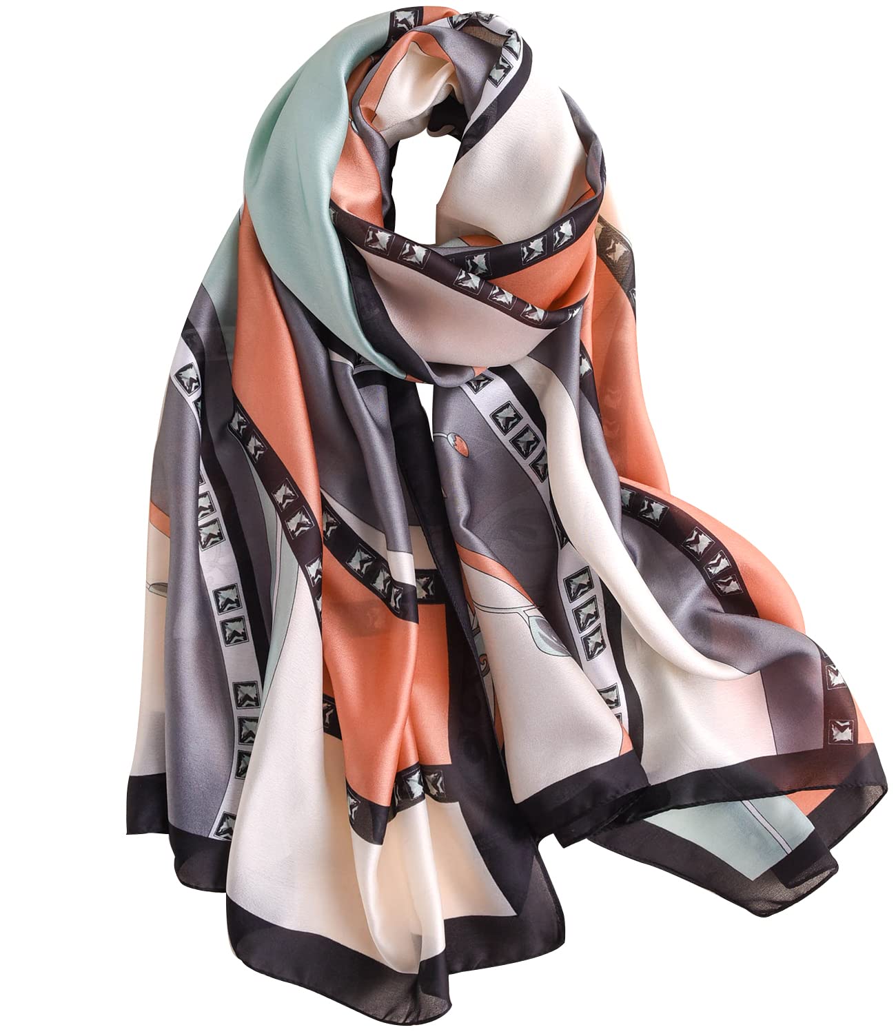 NUWEERIR Damen-Schal, 100 % großer Maulbeerseide, langer Satin-Schal, modischer Designer-Schal, leichte Wickel