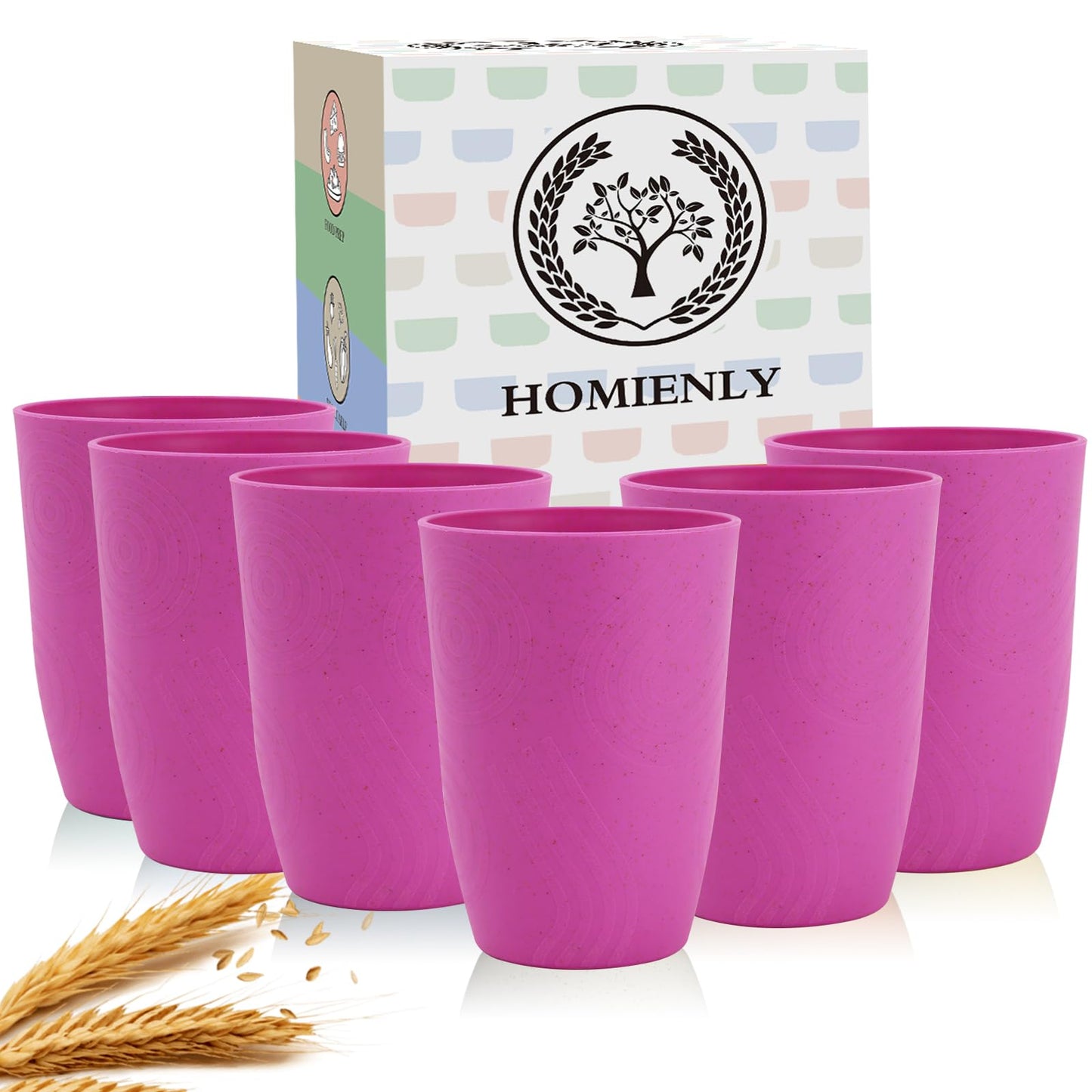 Homienly Becher mit Weizenstrohhalm, Plastikbecher, unzerbrechliche Trinkbecher, wiederverwendbare, spülmaschinenfeste Wassergläser, stapelbare Plastik-Wasserbecher in mehreren Farben (20 OZ, 8 Stück)