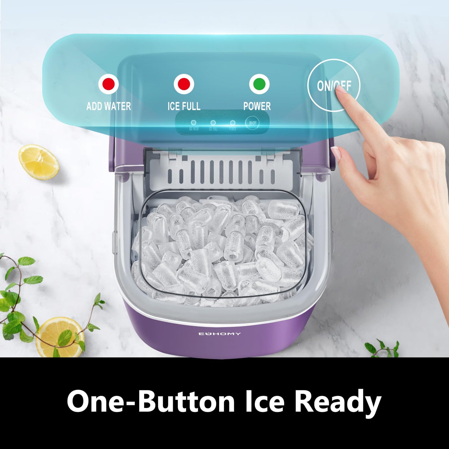 EUHOMY Countertop Ice Maker Machine with Handle, 26lbs in 24Hrs, 9 Ice Cubes Ready in 6 Mins, Auto-Cleaning Portable Ice Maker with Basket and Scoop, for Home/Kitchen/Camping/RV. (Black)