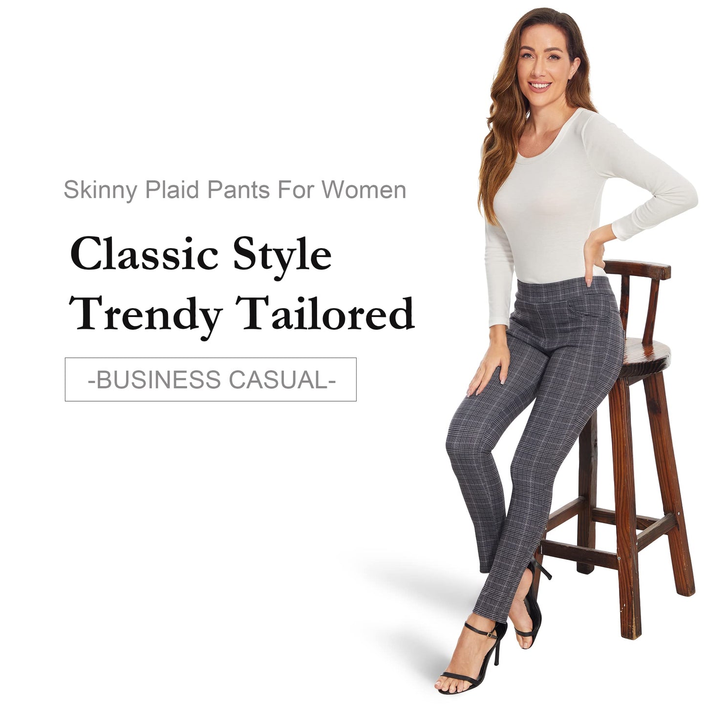 Pantalon habillé Ginasy pour femme, pantalon d'affaires décontracté, extensible, à enfiler, pour le travail, le bureau, leggings habillés, pantalon skinny avec poches