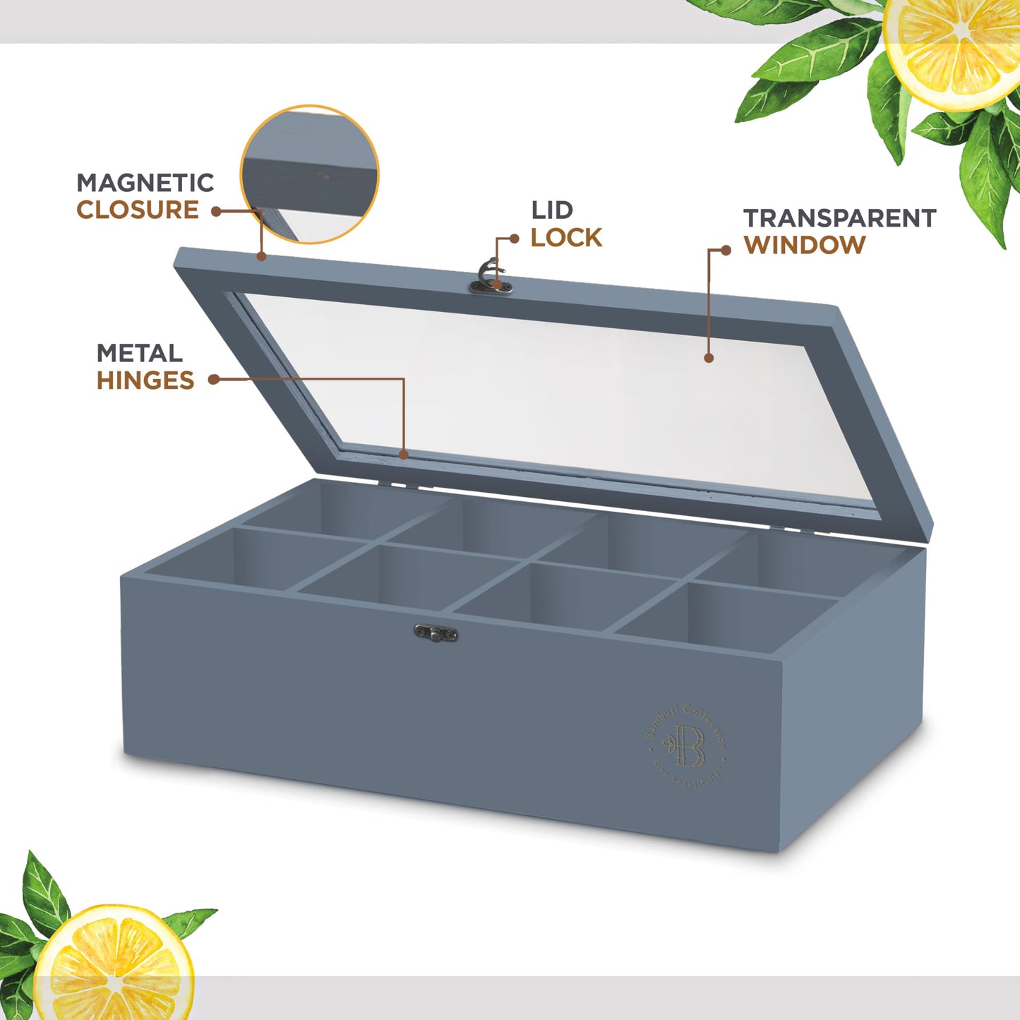 Bamboo Tea Bag Organizer Storage Box with Drawer & Acrylic Window - Magnetic Lid Keeps Contents Fresh - Ideal Mothers Day Gifts for Mom - Gift Caddy (Tea Not Included)