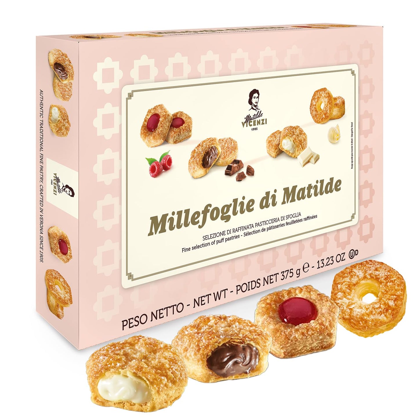 Millefoglie D'Italia Fine Selection of Italian Puff Pastries, Assortment of Vanilla, Chocolate, Butter & Raspberry Cookies, 13.23 oz (375g)