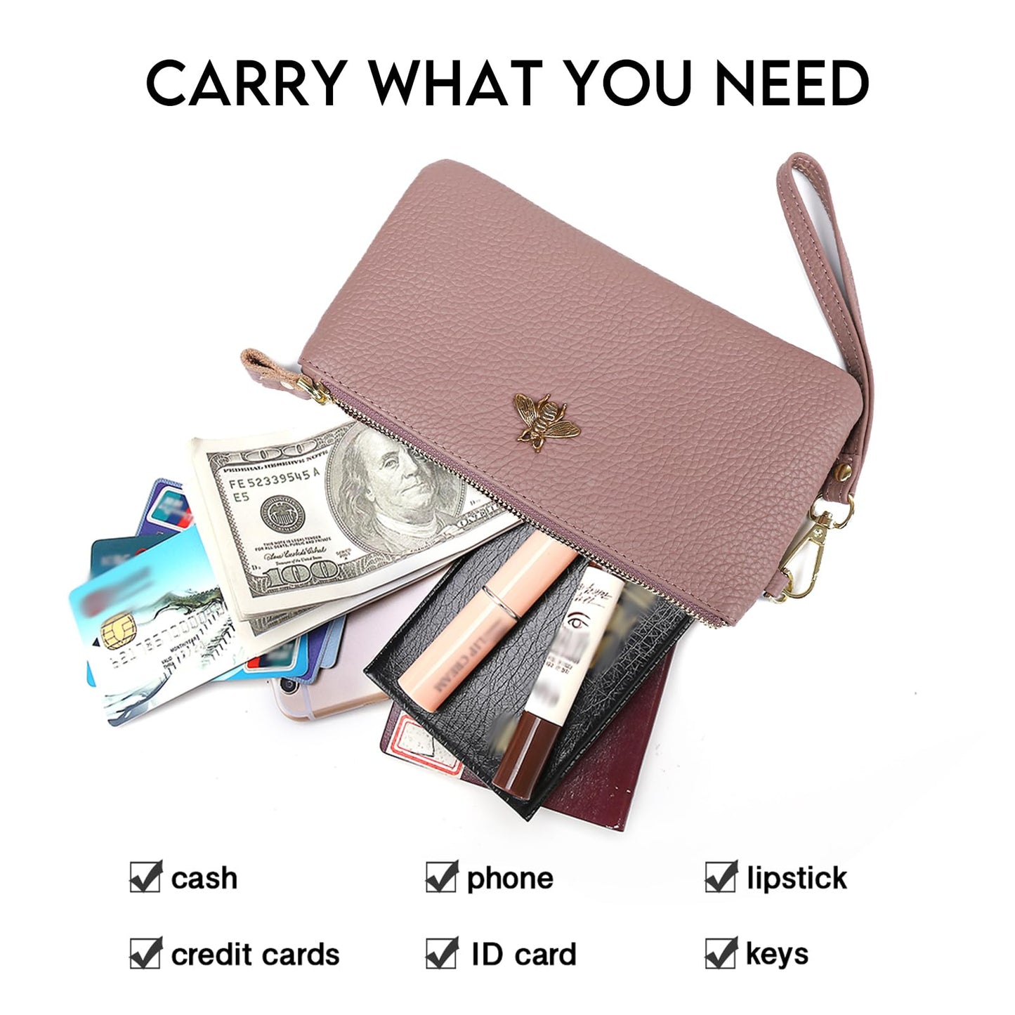 imeetu Damen-Handgelenk-Clutch, Leder, Handy-Geldbörse, Handtasche mit Handschlaufe
