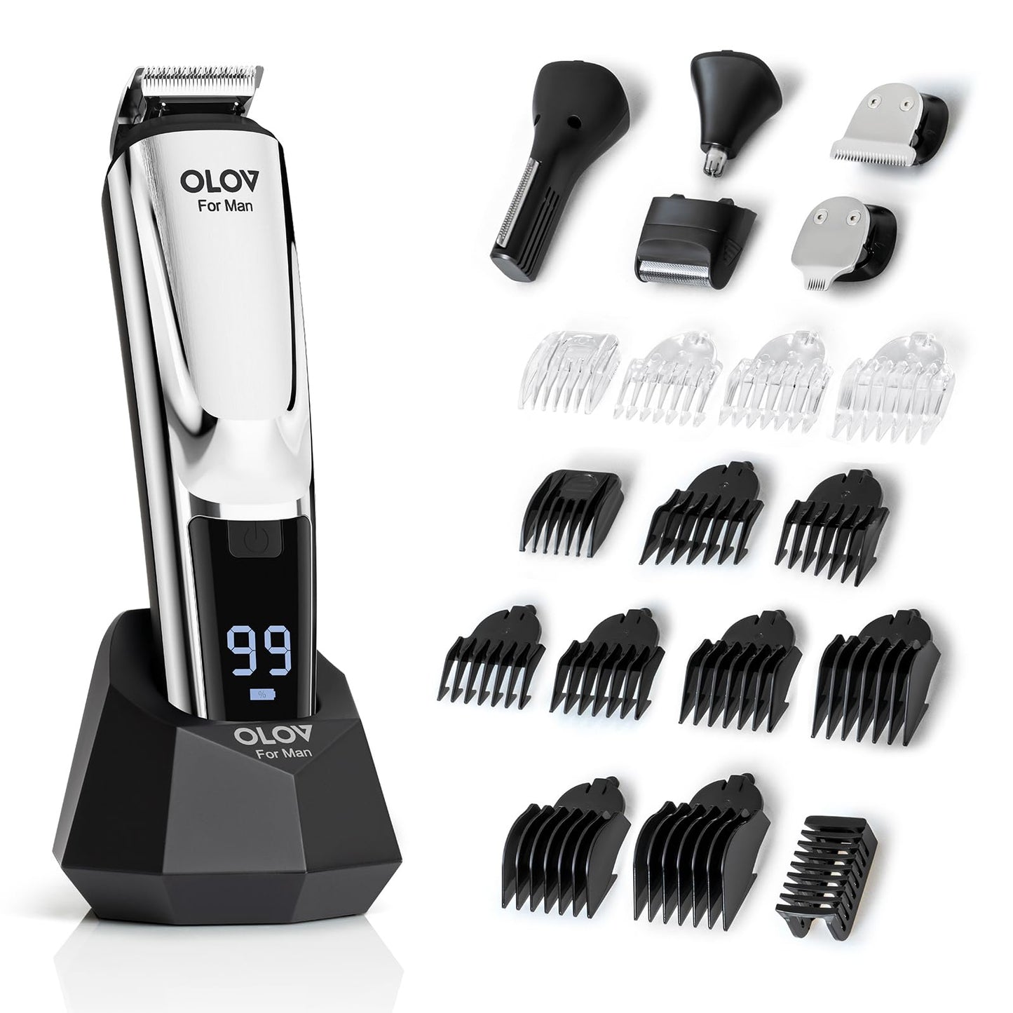 Beard Trimmer, 21 Piece All-in-One Mens Grooming Kit and Hair Clipper, Nose, Ear,Body and Face, Electric Razor with USB Recharge Dock