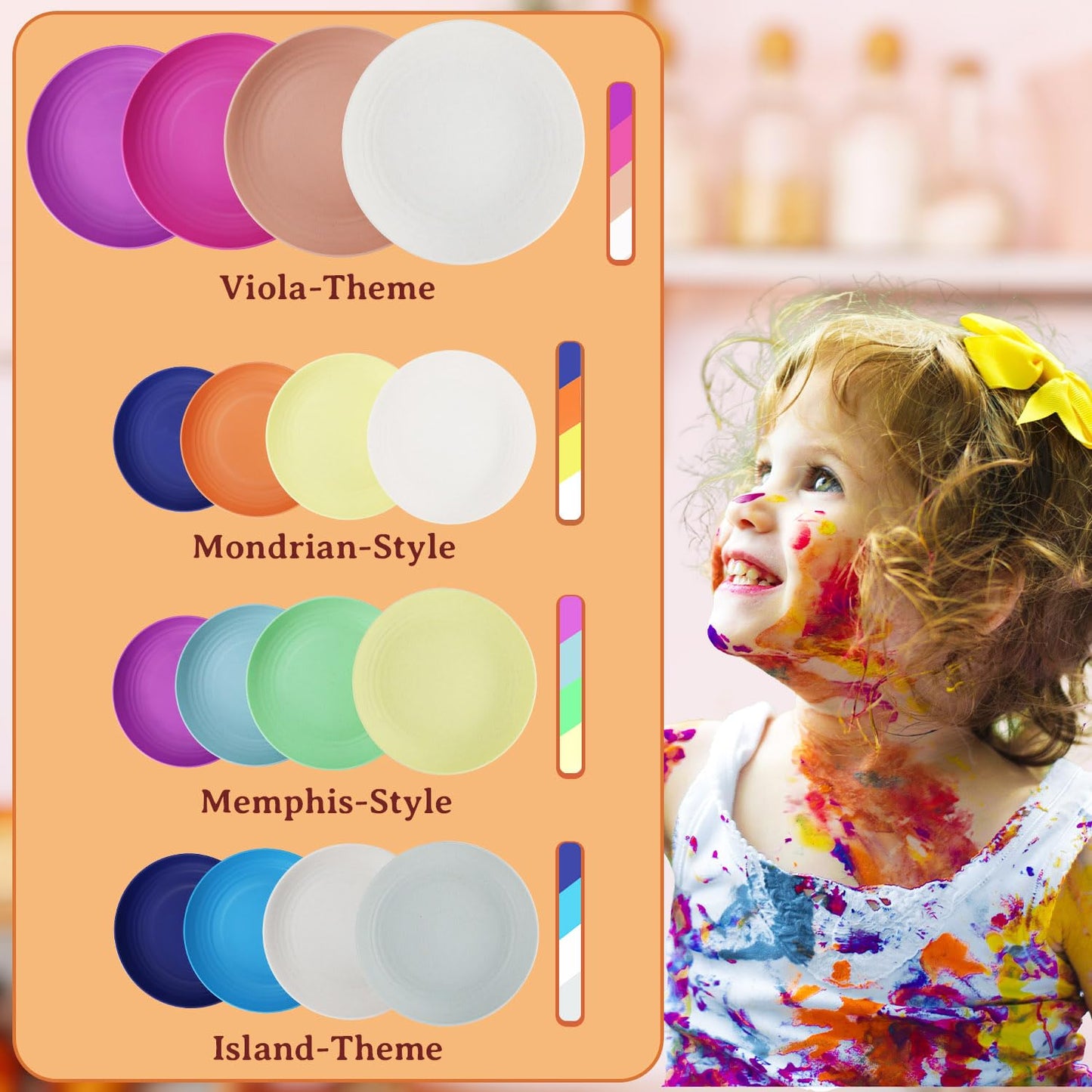 Homienly Tiefe Essteller, 8er-Set, Alternative zu Plastiktellern, mikrowellen- und spülmaschinenfeste Weizenstrohteller für die Küche, unzerbrechliche Kinderteller in 4 Farben (klassisch hell, 9 Zoll)