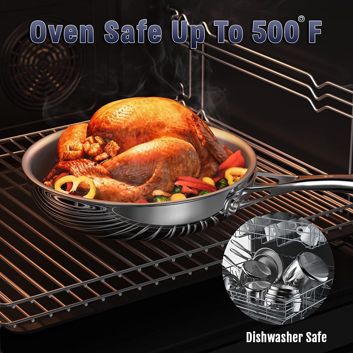Cooks Standard Küchenkochgeschirr-Sets aus Edelstahl, 10-teilig, mehrlagiges, vollverkleidetes Kochset mit Töpfen und Pfannen mit kühl bleibenden Griffen, spülmaschinenfest, ofenfest bis 260 °C, silber