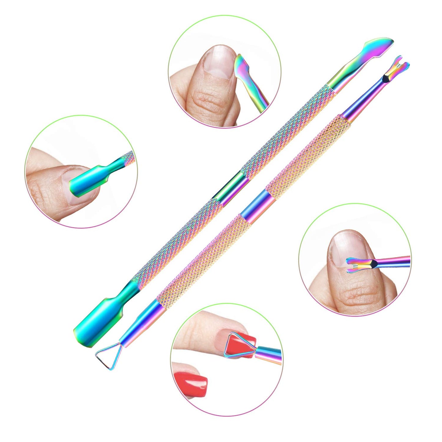 3-Piece Rainbow Cuticle Care Kit – Precision Trimmer, Dual-Head Pusher & Scraper | Surgical-Grade Stainless Steel