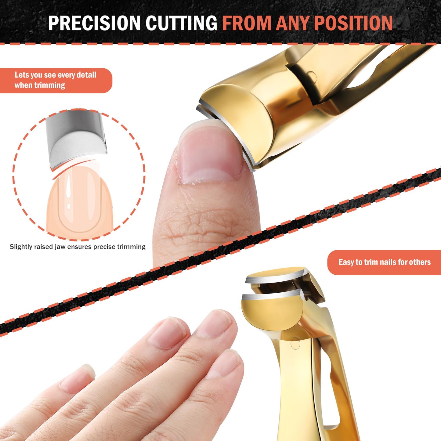 BEZOX Angled Head Toe Nail Clippers for Seniors for Thick Nails - Ergonomic Toenails Clipper for Thick Toenails, Premium Finger Nails Clipper for Adult with Catcher - Black