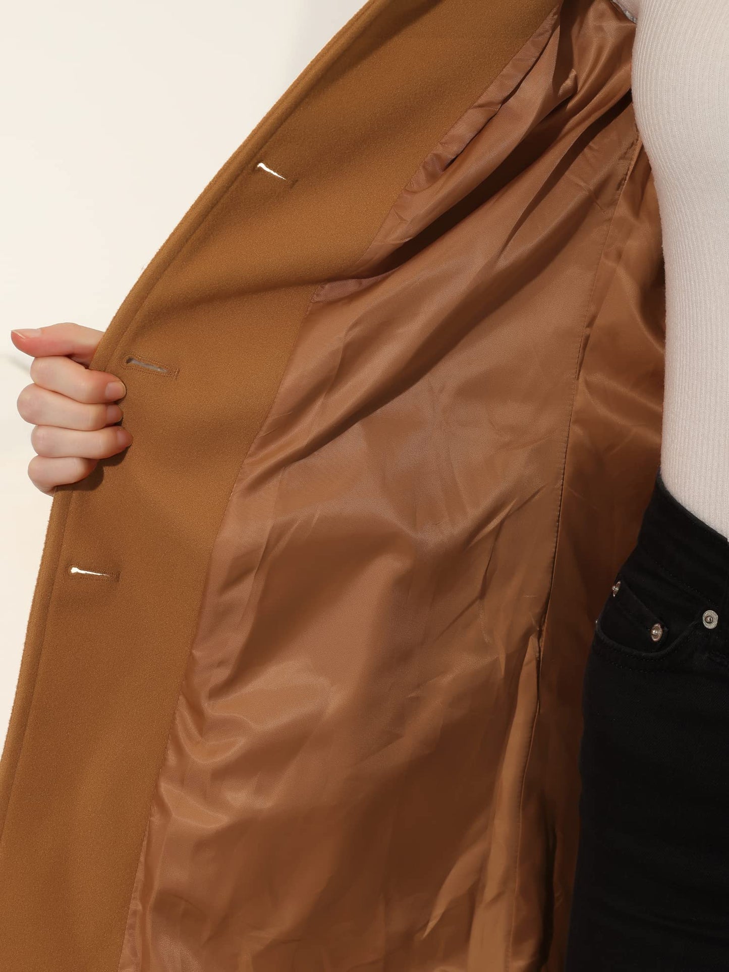 Allegra K Damen Winter Oberbekleidung Mantel Peter Pan Kragen Mitte Oberschenkel A-Linie Einreihig Pea Coat