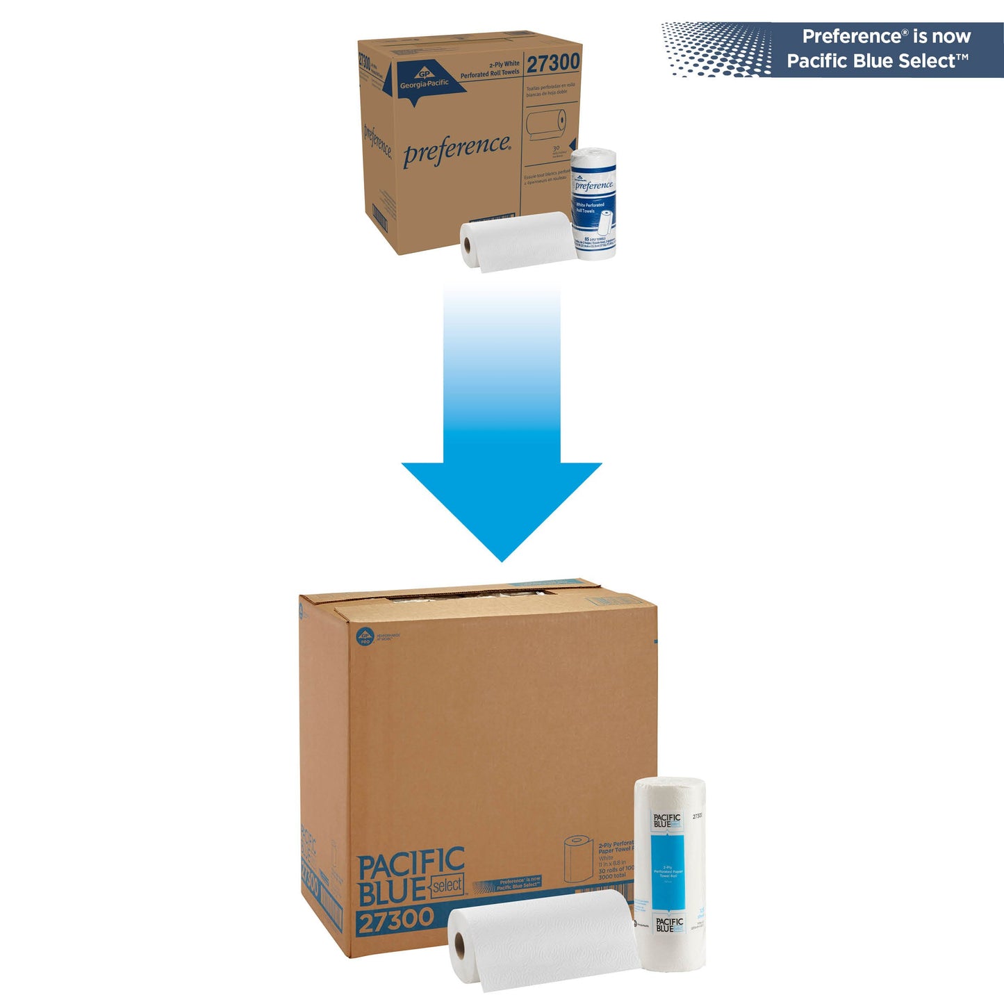 Georgia-Pacific Blue Select 2-lagige perforierte Papierhandtuchrollen, 27385, 85 Blatt pro Rolle, 30 Rollen pro Karton