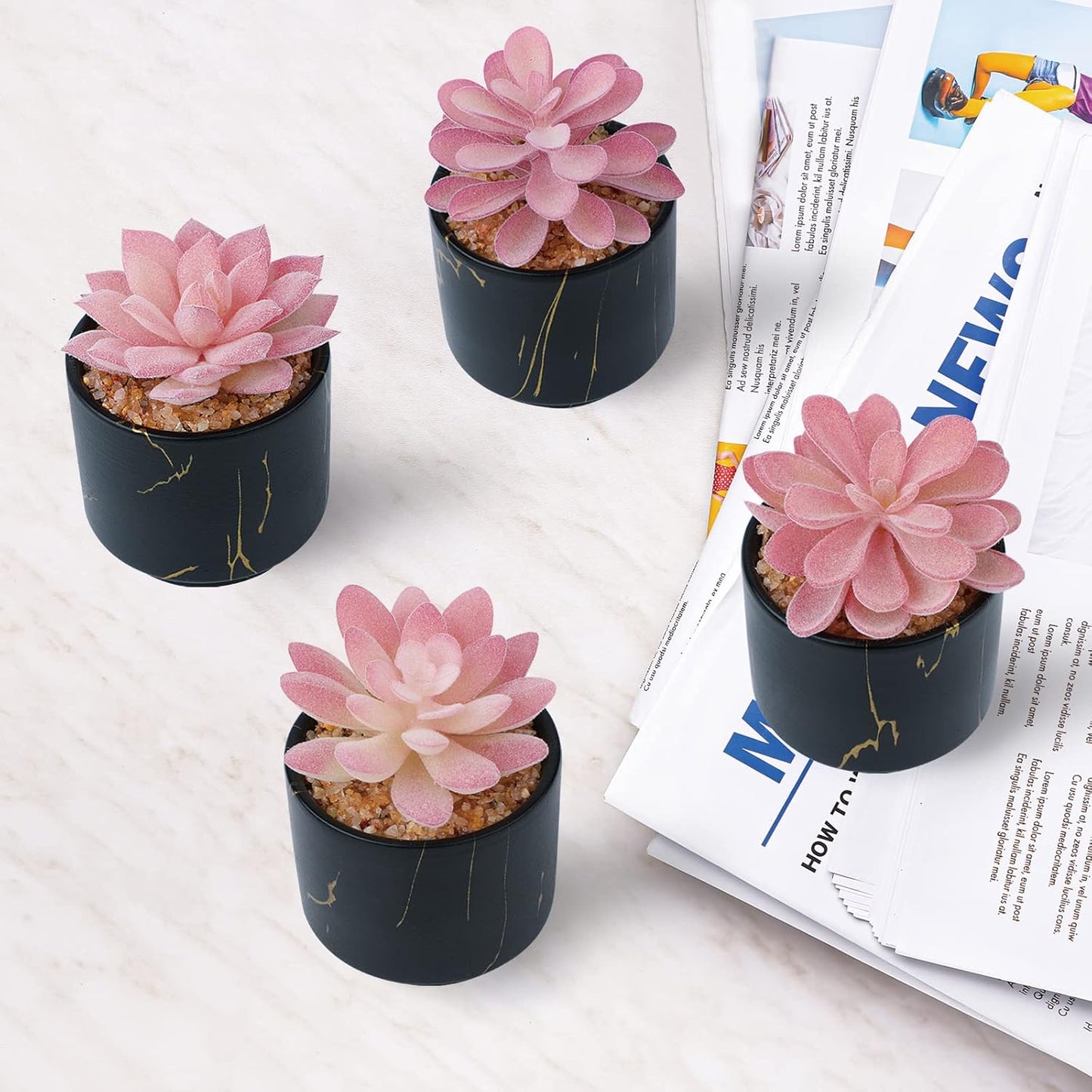 Artificial Plants and Succulents in 2 White Ceramic Pots,Small Fake Plants for Office and Desk Decor,Bathroom, Bedroom,Shelves for Women