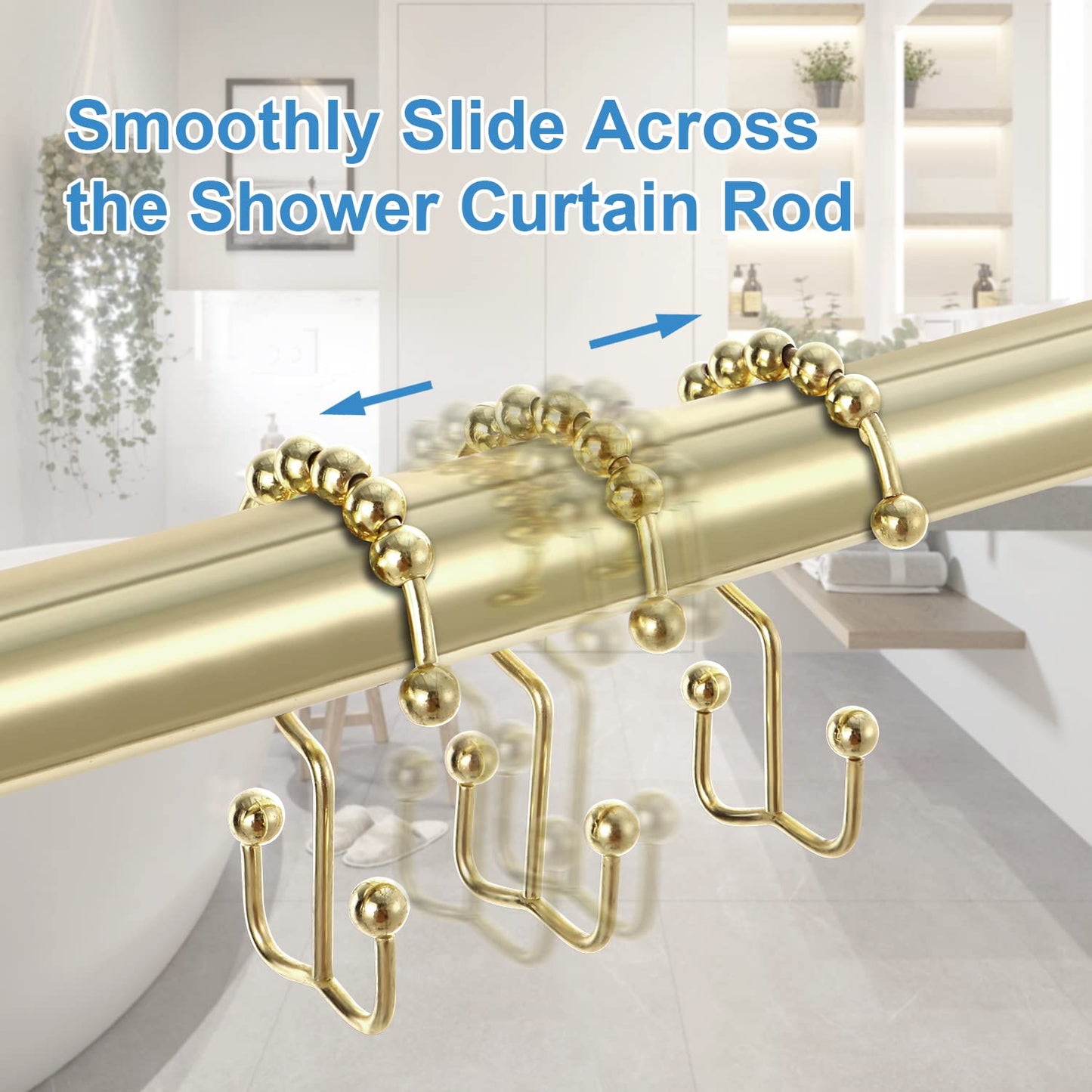 Shower Curtain Hooks Rings, TENOVEL Double Sided Shower Hooks Rust Proof for Bathroom Shower Rods Curtain, Durable Stainless Steel Bathroom Shower Curtain Hangers, Bronze, Set of 12