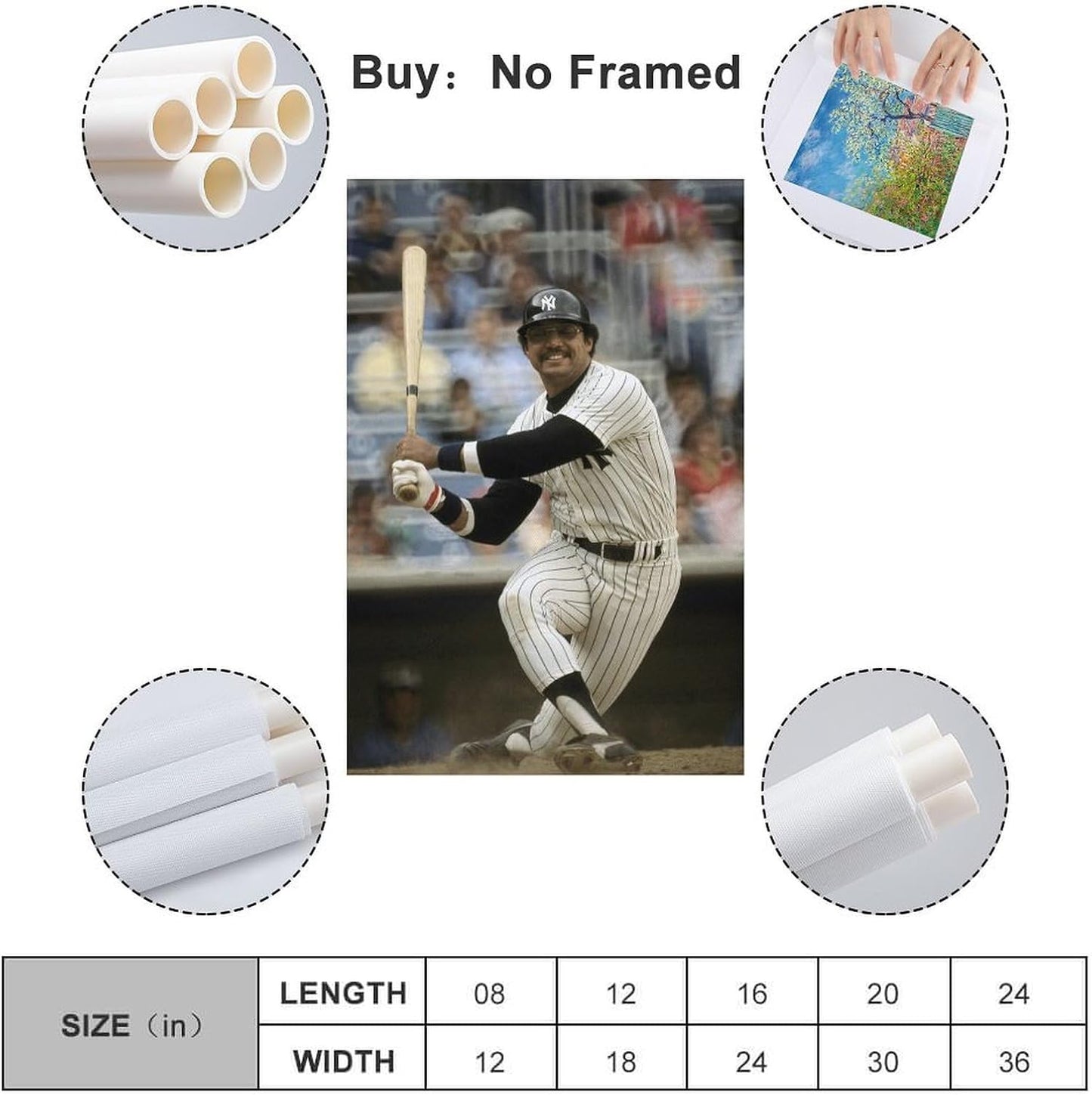 lurouya Reggie Jackson Baseball Player Poster Poster Album Cover Posters for Bedroom Wall Art Canvas Posters Music Album Cover Poster 08x12inch(20x30cm) Frame-style